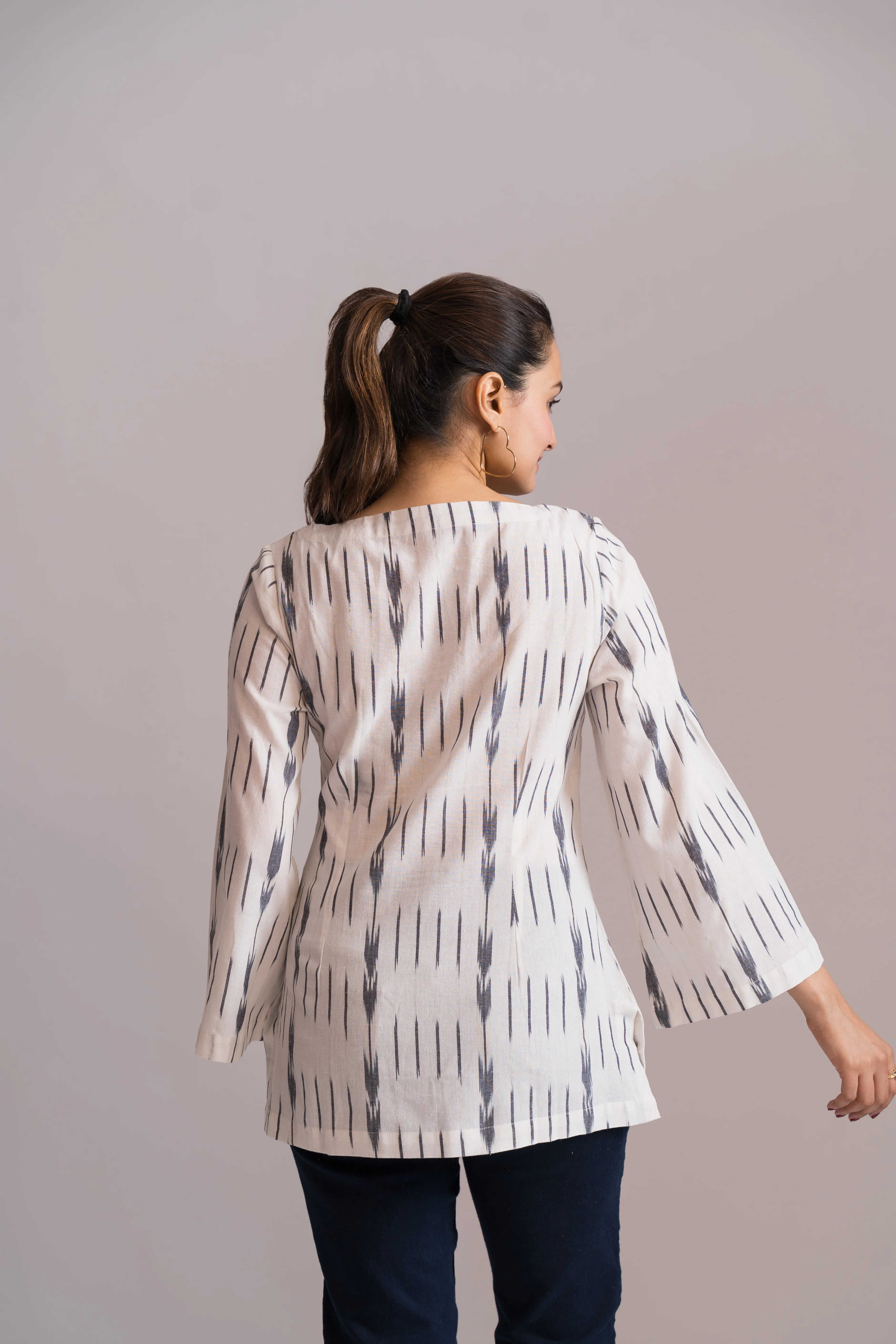 Ikat Bell Sleeves Short Kurti