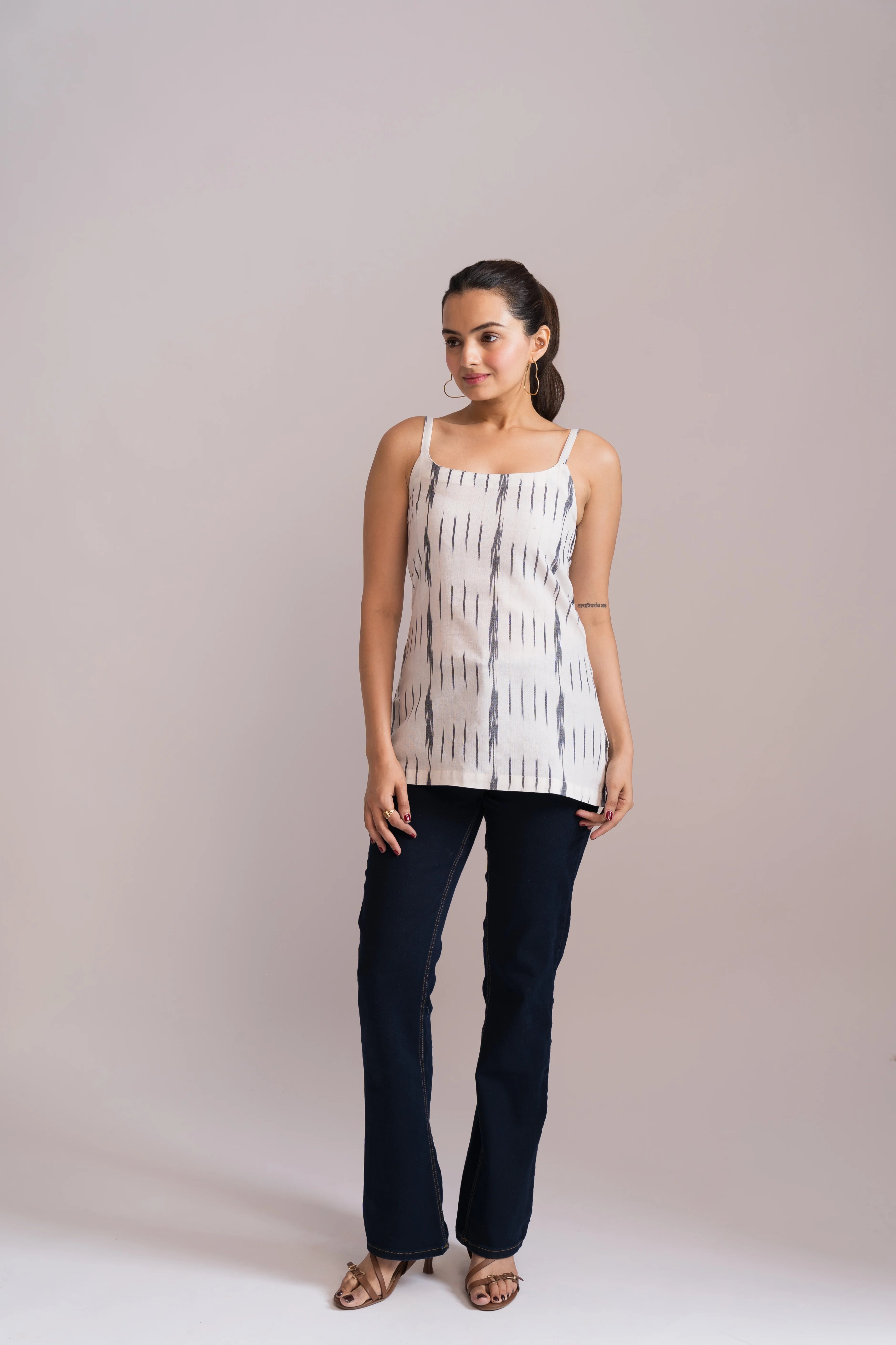 Ikat Spaghetti Strap Short Kurti