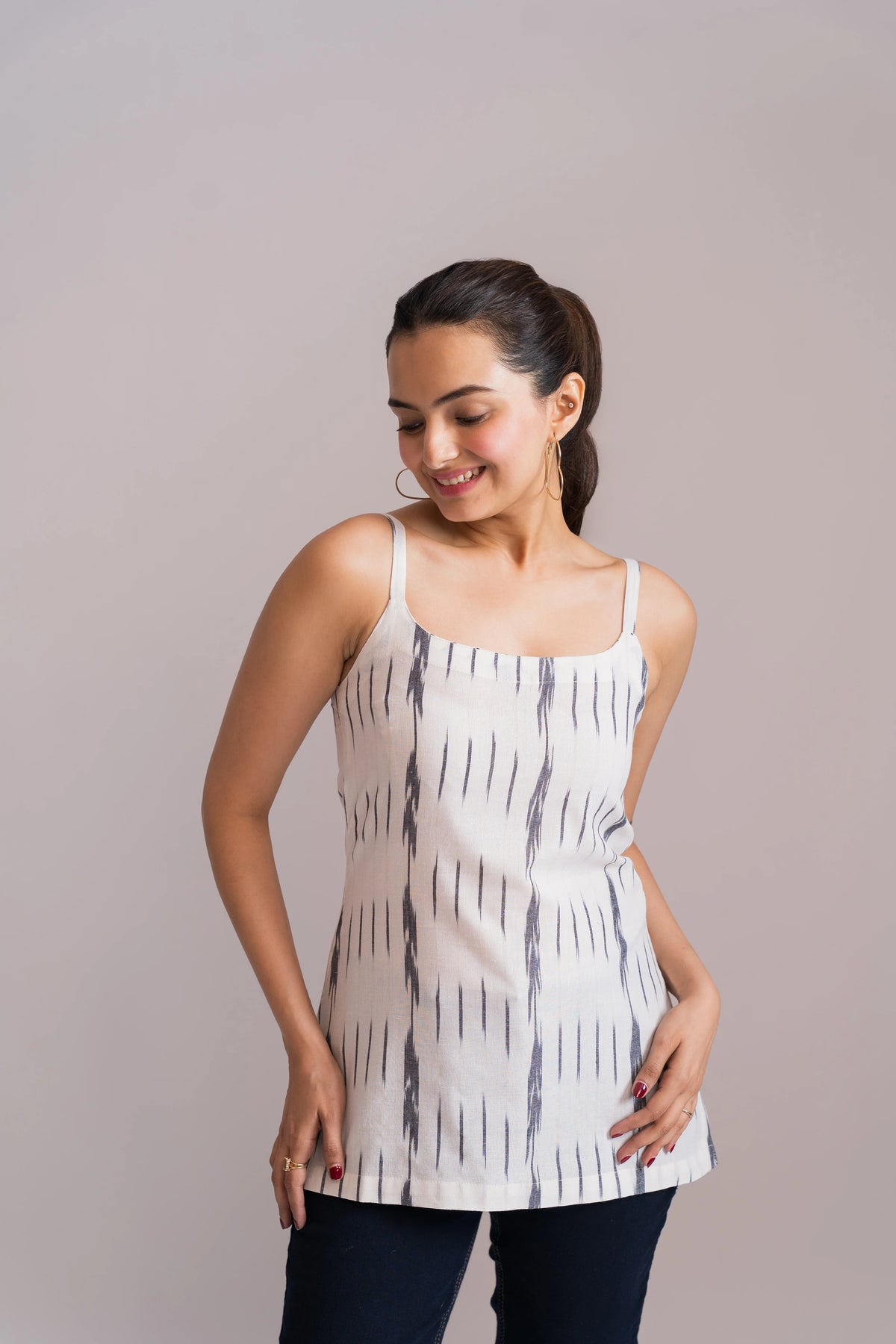 Ikat Spaghetti Strap Short Kurti