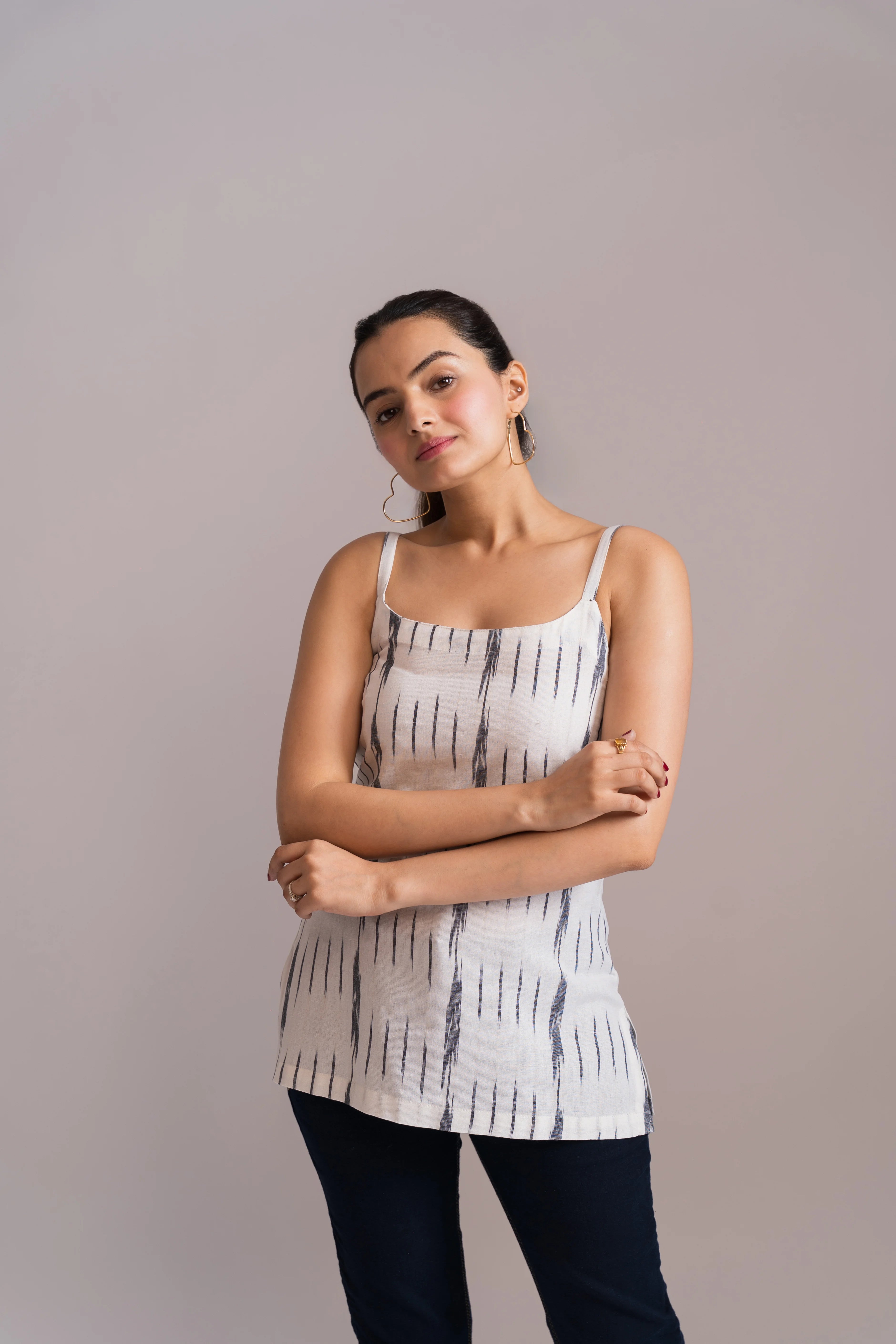 Ikat Spaghetti Strap Short Kurti