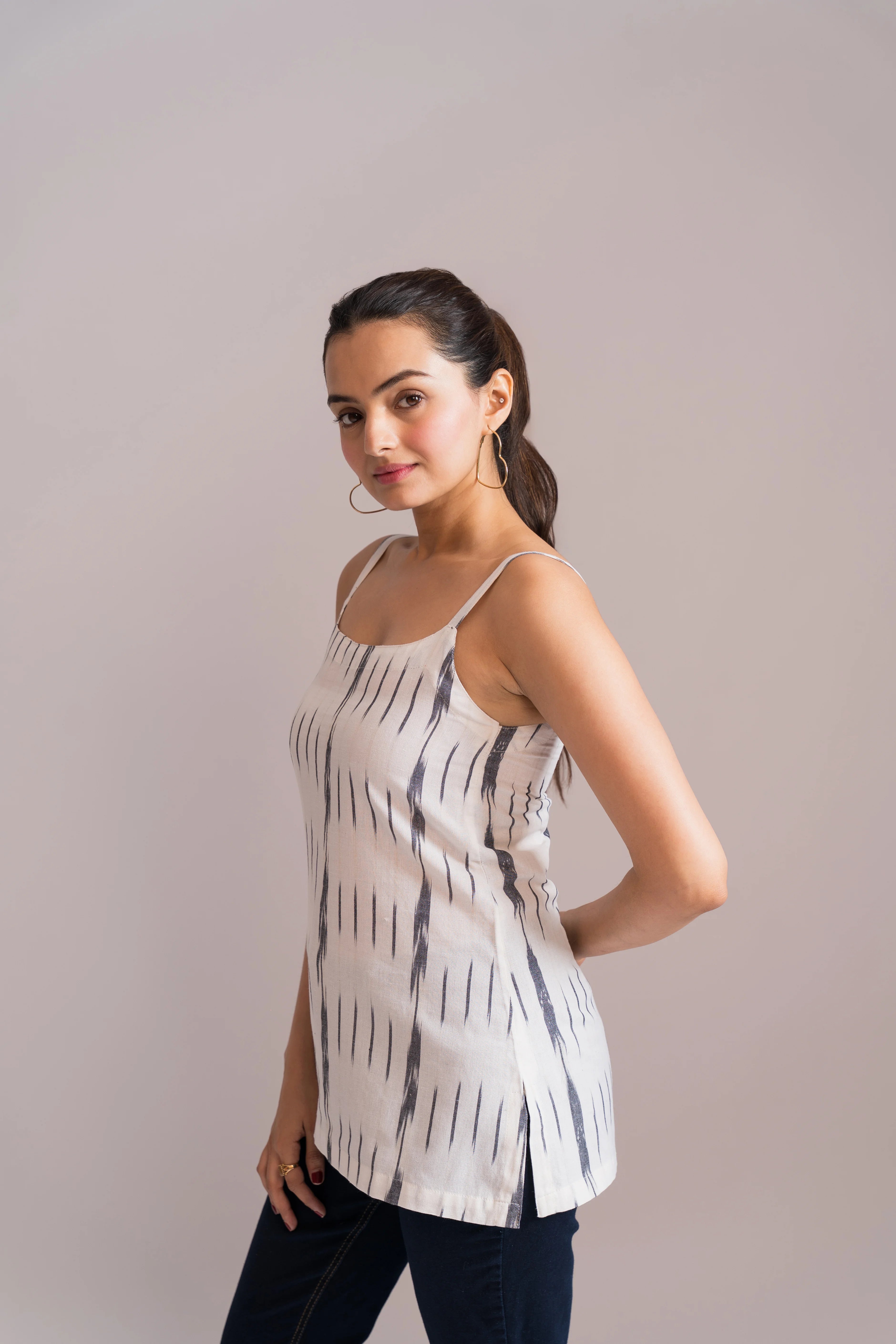 Ikat Spaghetti Strap Short Kurti