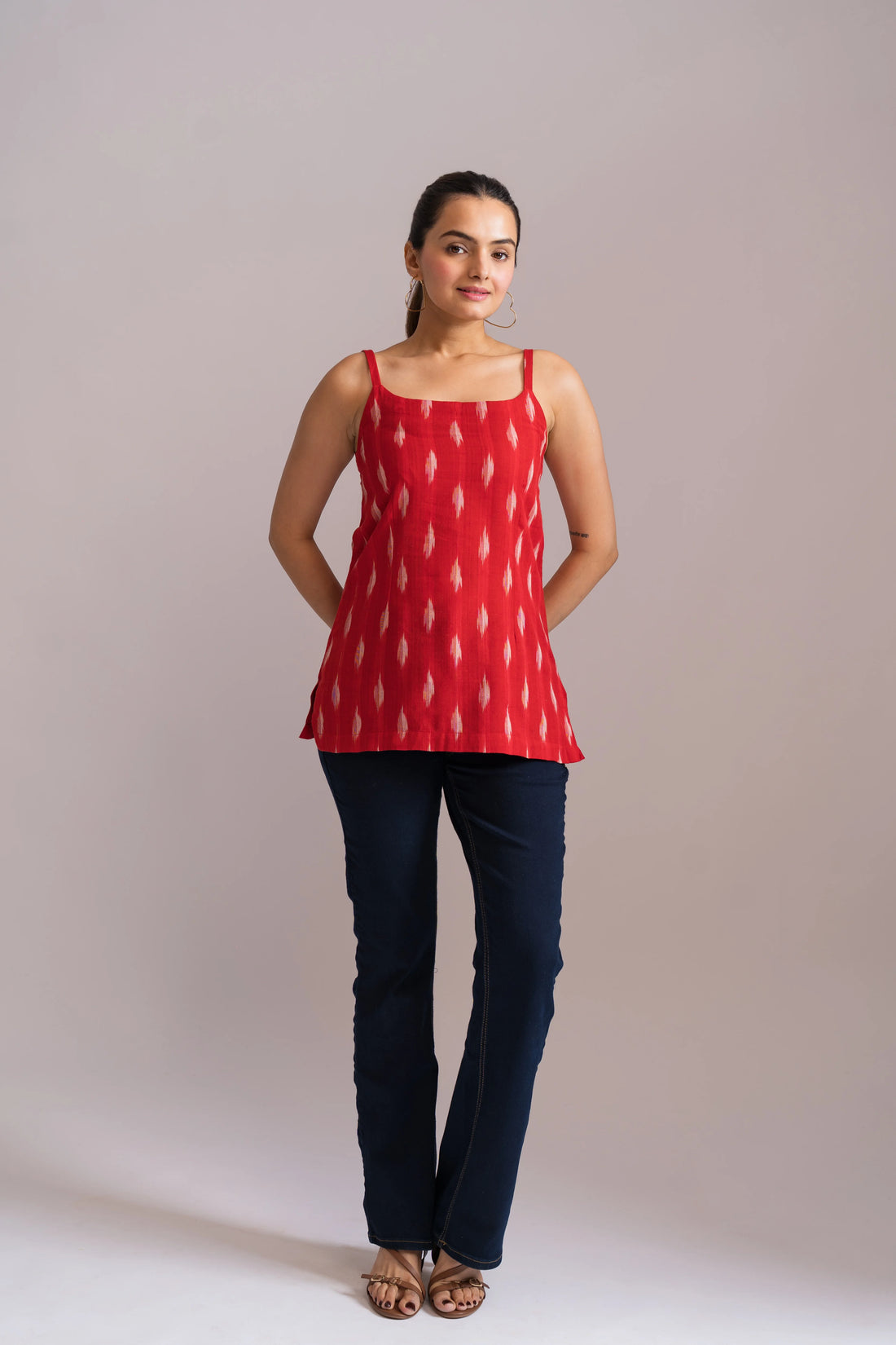 Ikat Spaghetti Strap Short Kurti