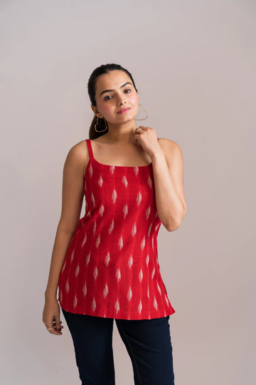 Ikat Spaghetti Strap Short Kurti