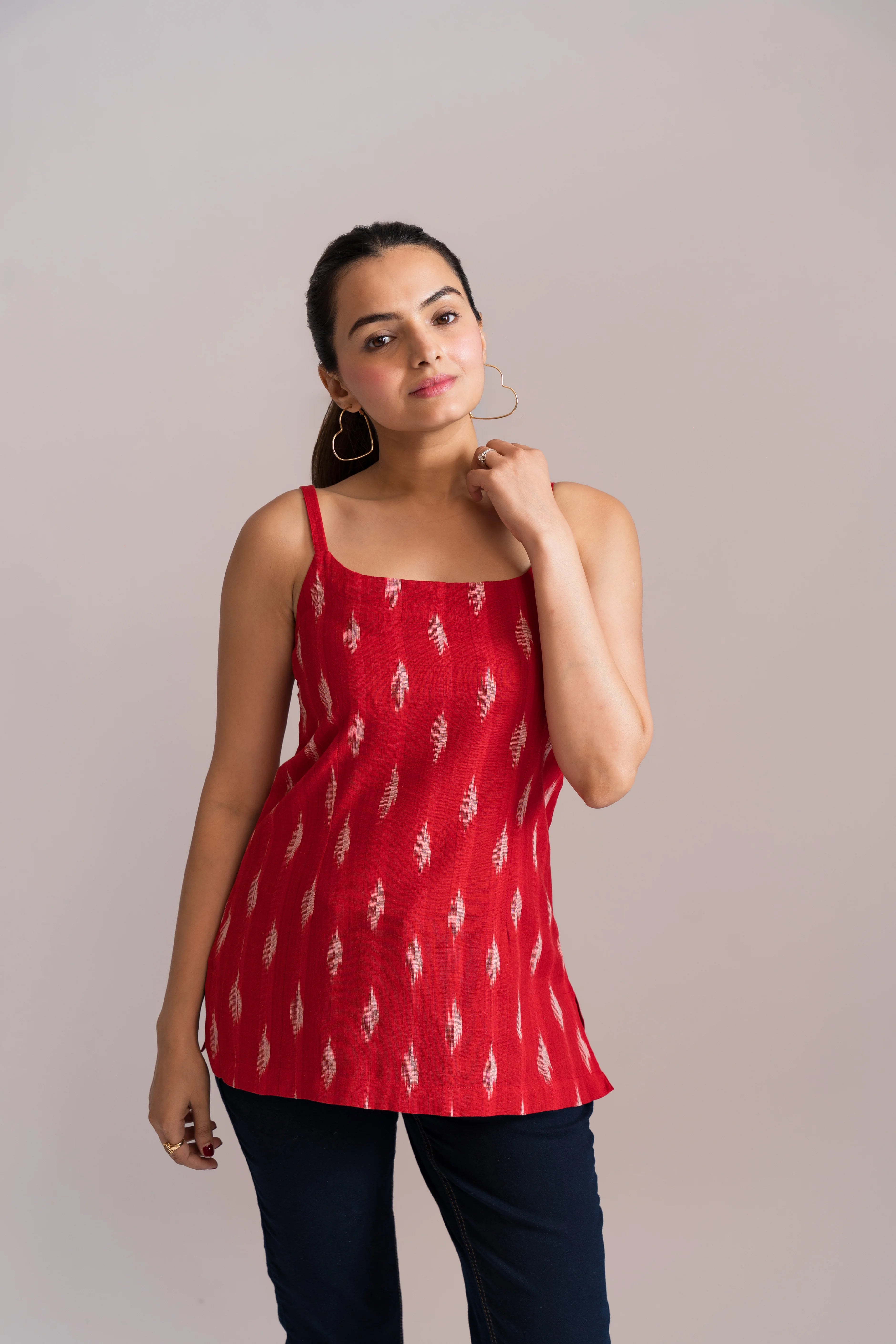 Ikat Spaghetti Strap Short Kurti