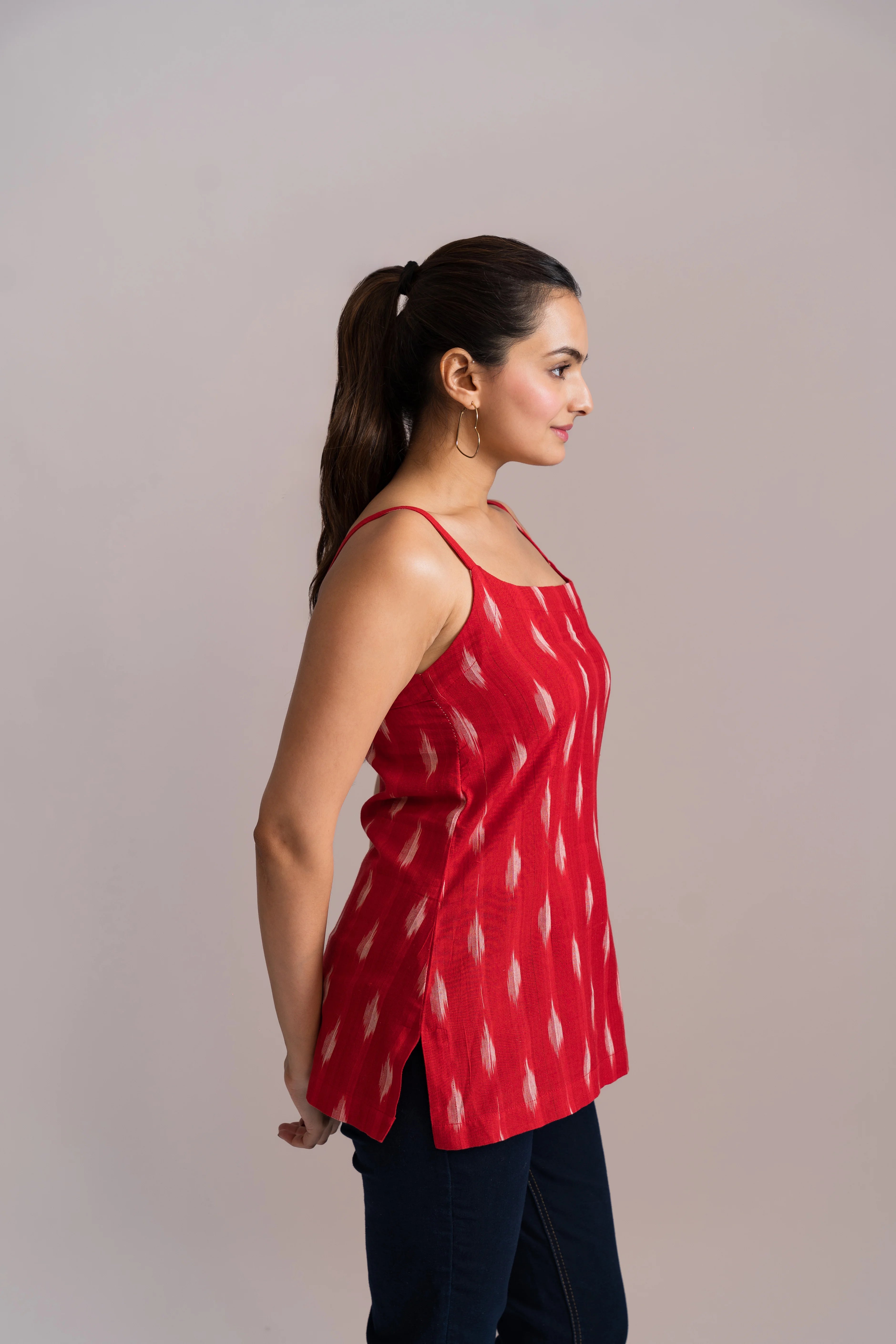 Ikat Spaghetti Strap Short Kurti