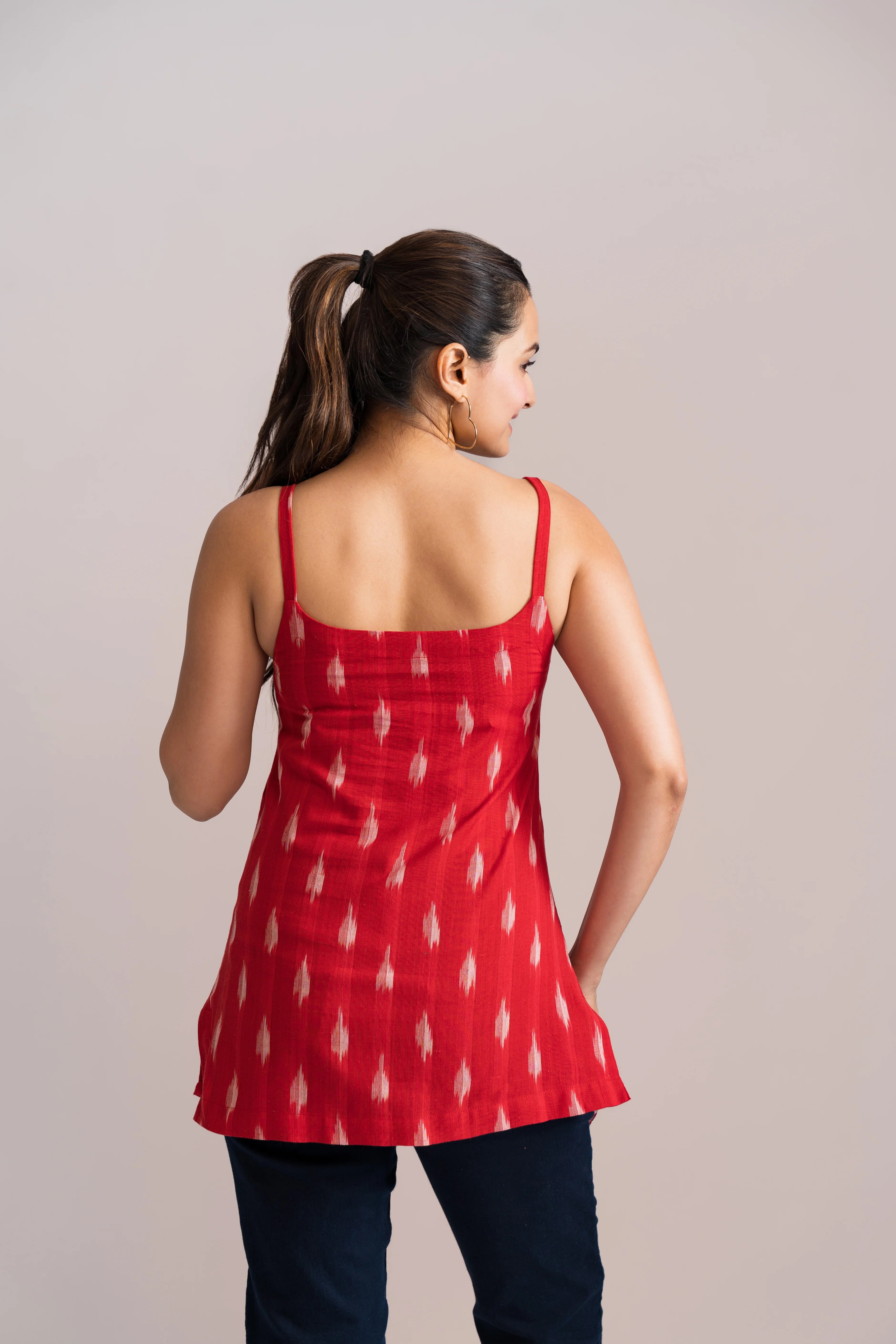 Ikat Spaghetti Strap Short Kurti
