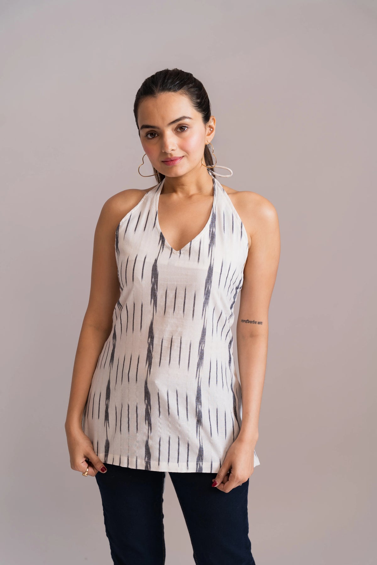 Ikat halter neck kurti
