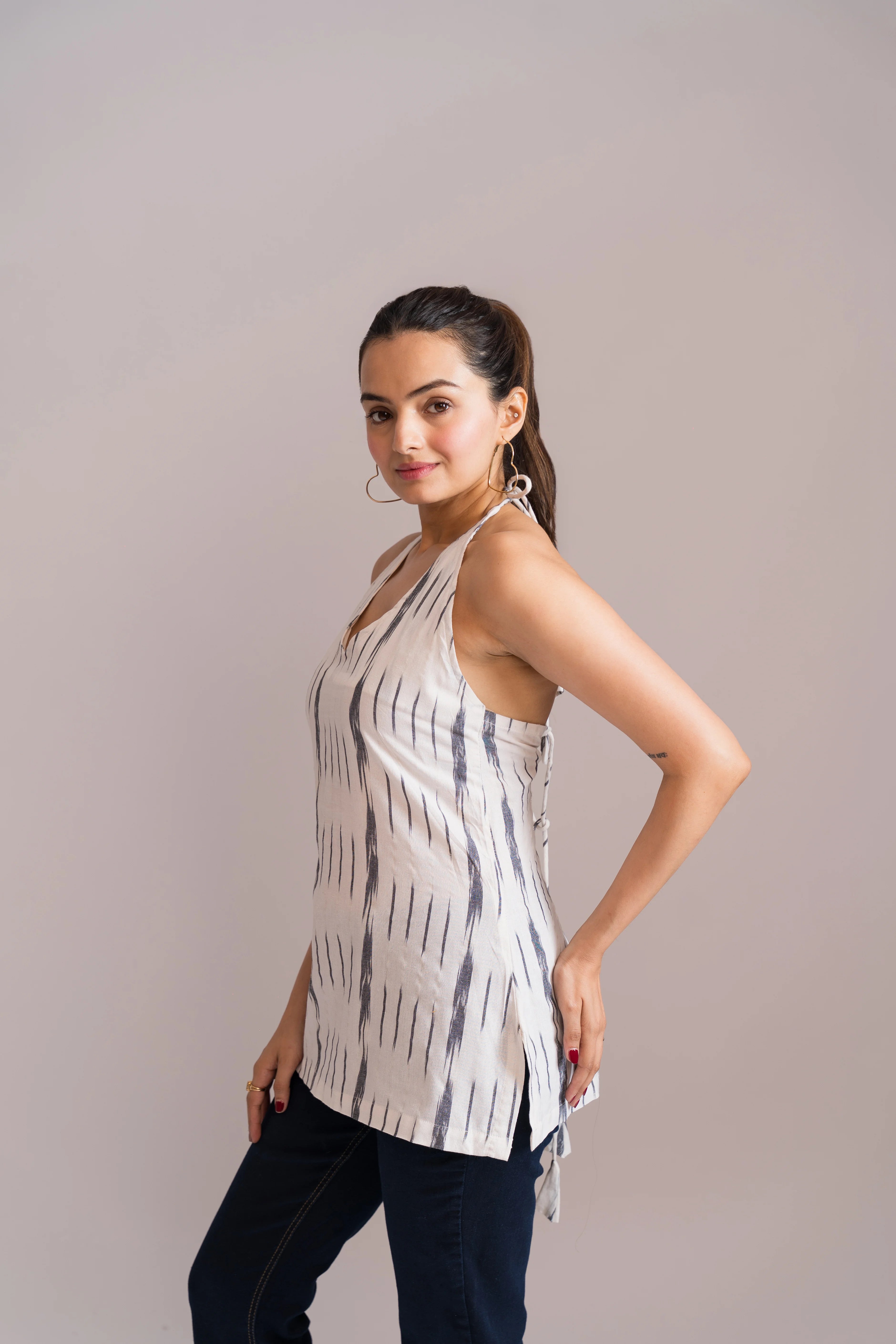 Ikat halter neck kurti