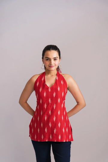 Ikat Halter Neck Kurti