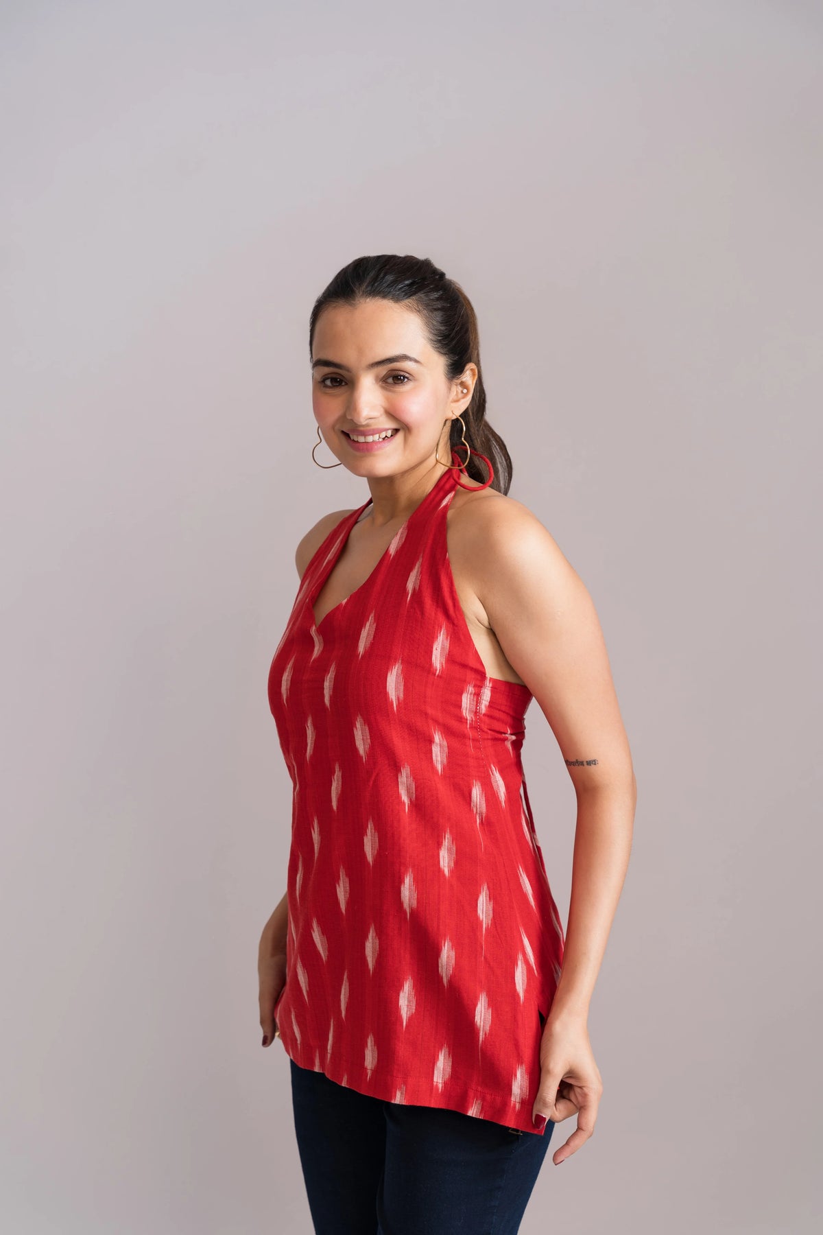 Ikat Halter Neck Kurti