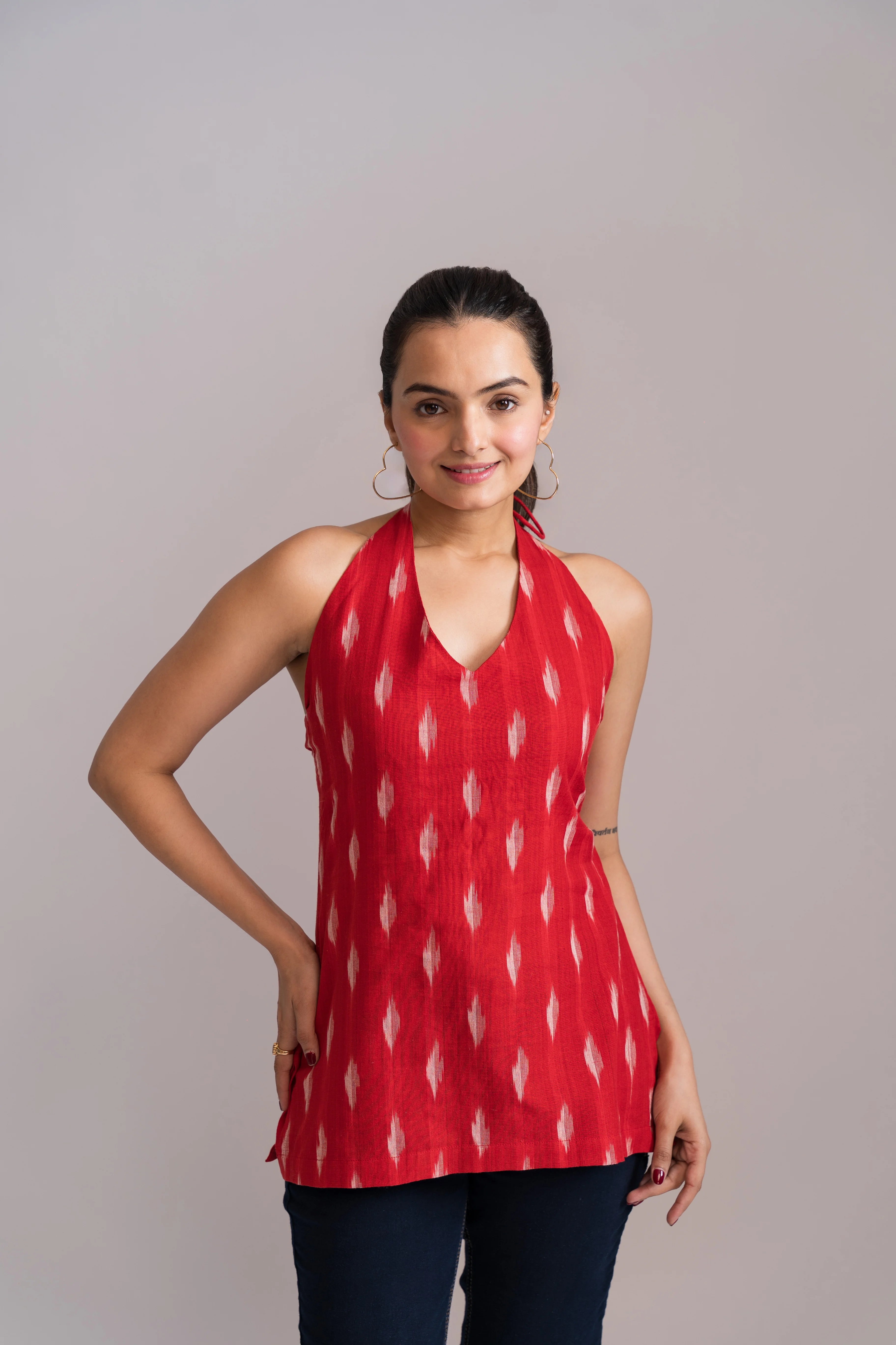 Ikat Halter Neck Kurti