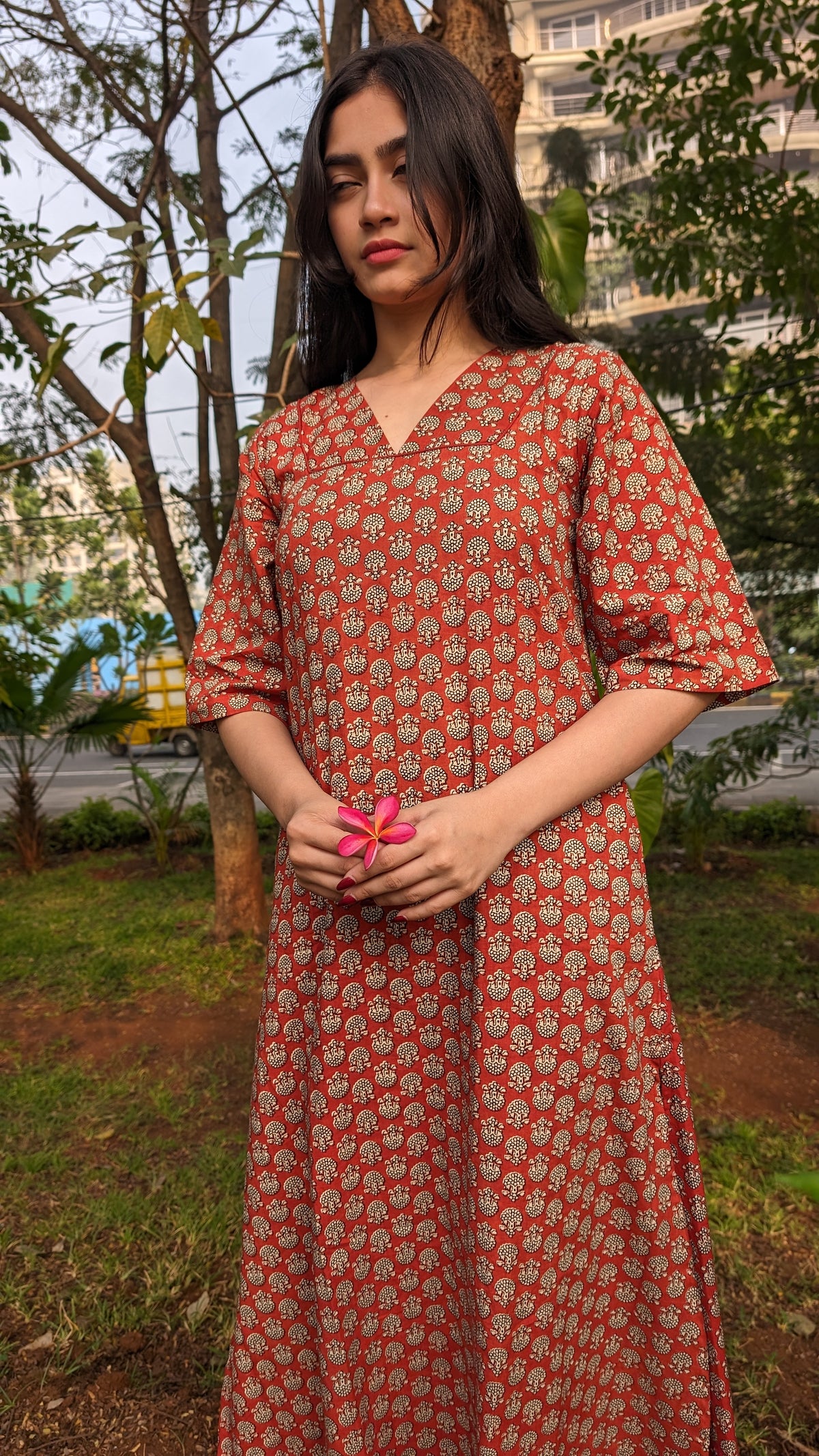 Flower Print Cotton 2-Piece Kurti Set- Organic Plant-Based Color Pattern,katyani collection