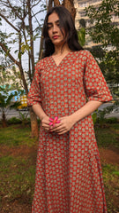 Flower Print Cotton Kurti Set- Organic Plant-Based Color Pattern