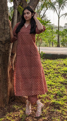 Lotus Print Cotton Kurti - Organic Plant-Based Color Pattern
