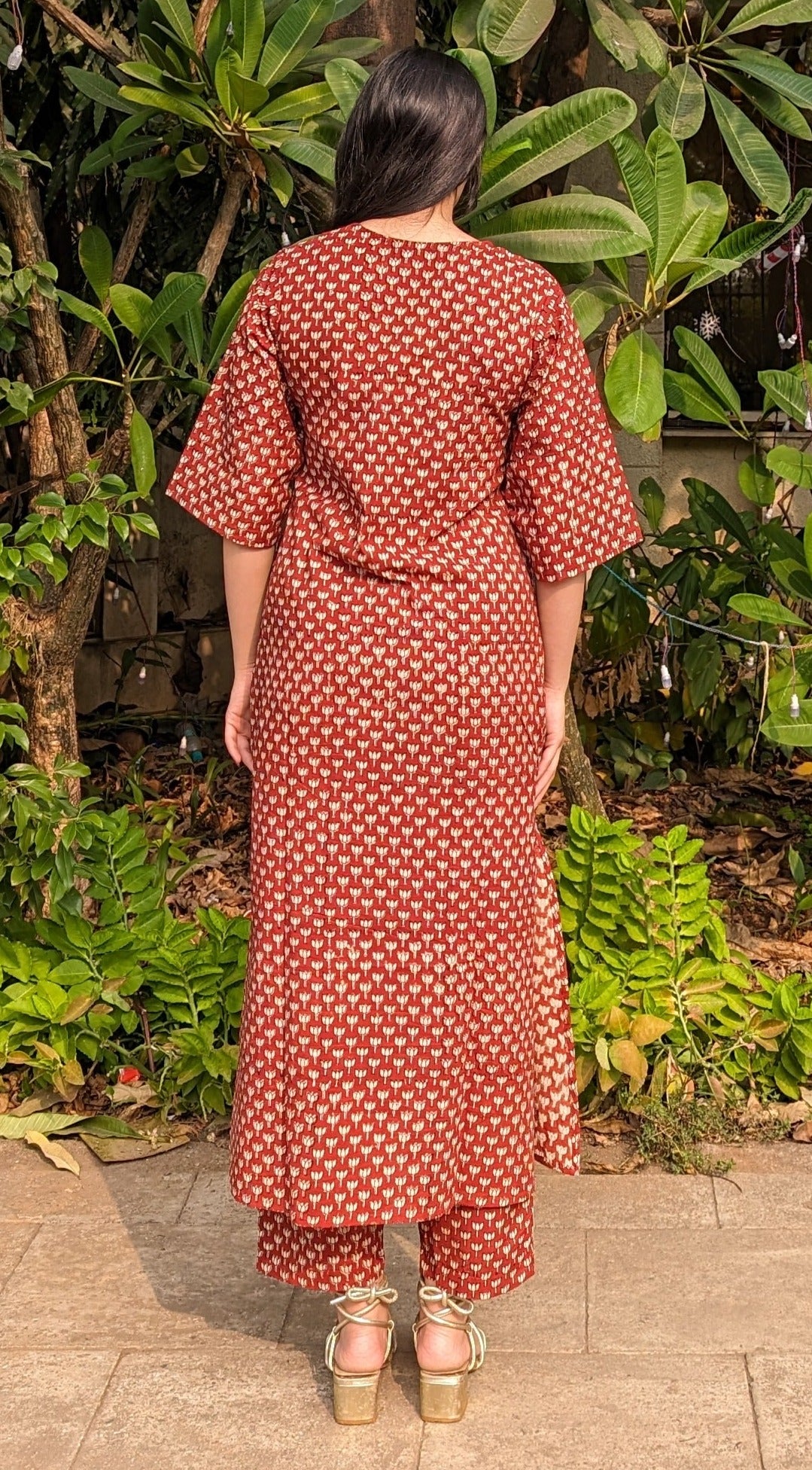 Lotus Print Cotton 2-Piece Kurti - Organic Plant-Based Color Pattern,katyani collection