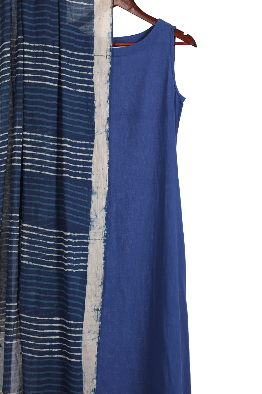 3-Piece Royal Blue Sleeveless Cotton Kurta Set