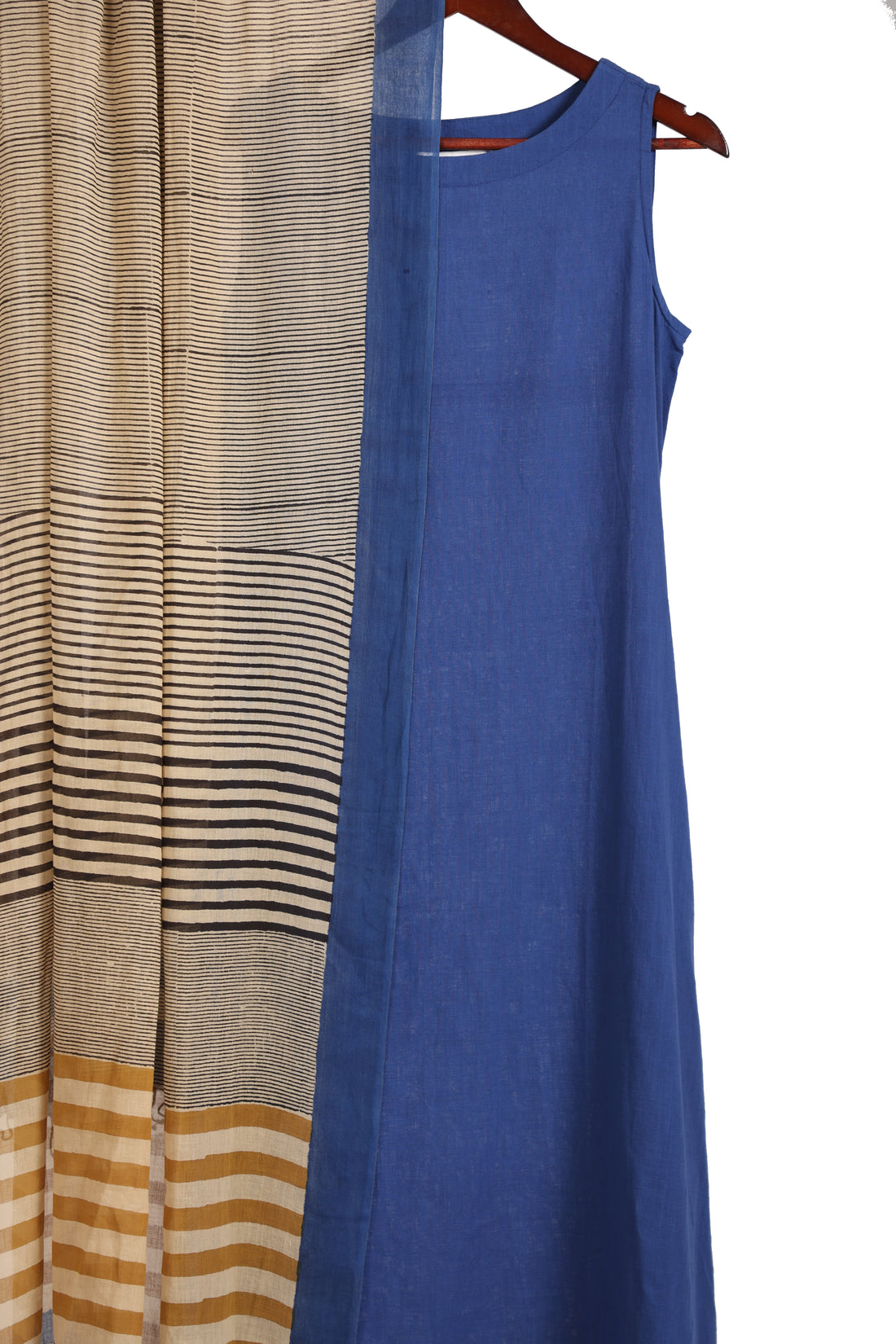 3-Piece Royal Blue Sleeveless Cotton Kurta Set