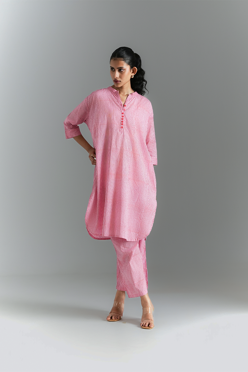 Berry Pinestriped Co-ord Set (Pink & Red)