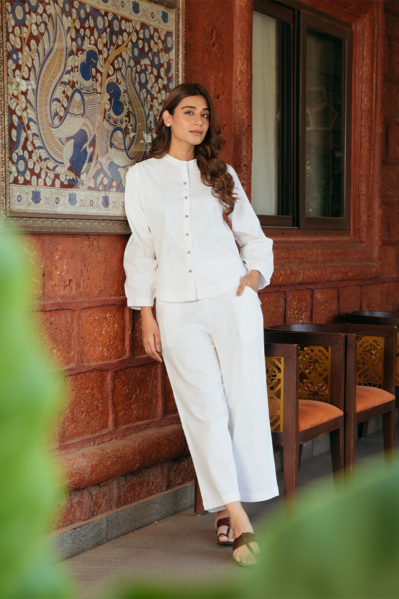 Linen Co-ord Set Color - White