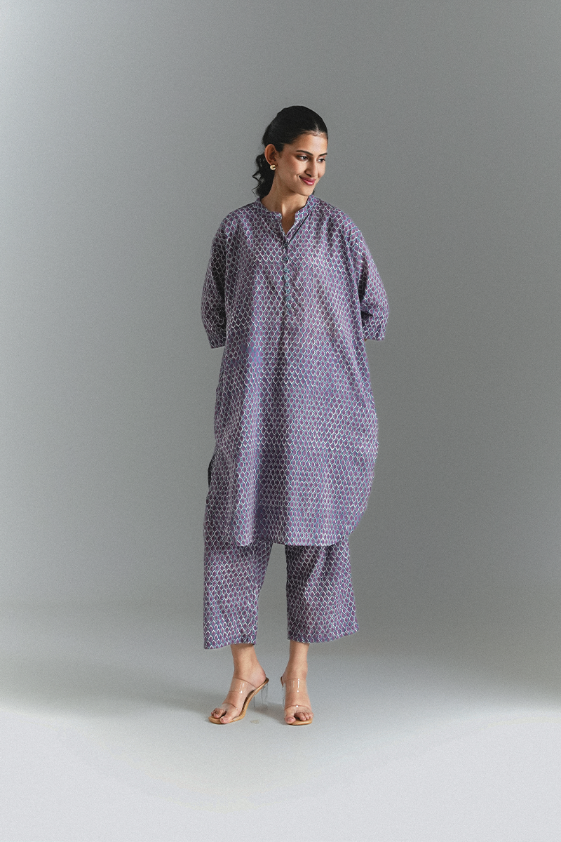 2-jamuni Leaf Co-ord Set (Purple & Teel)