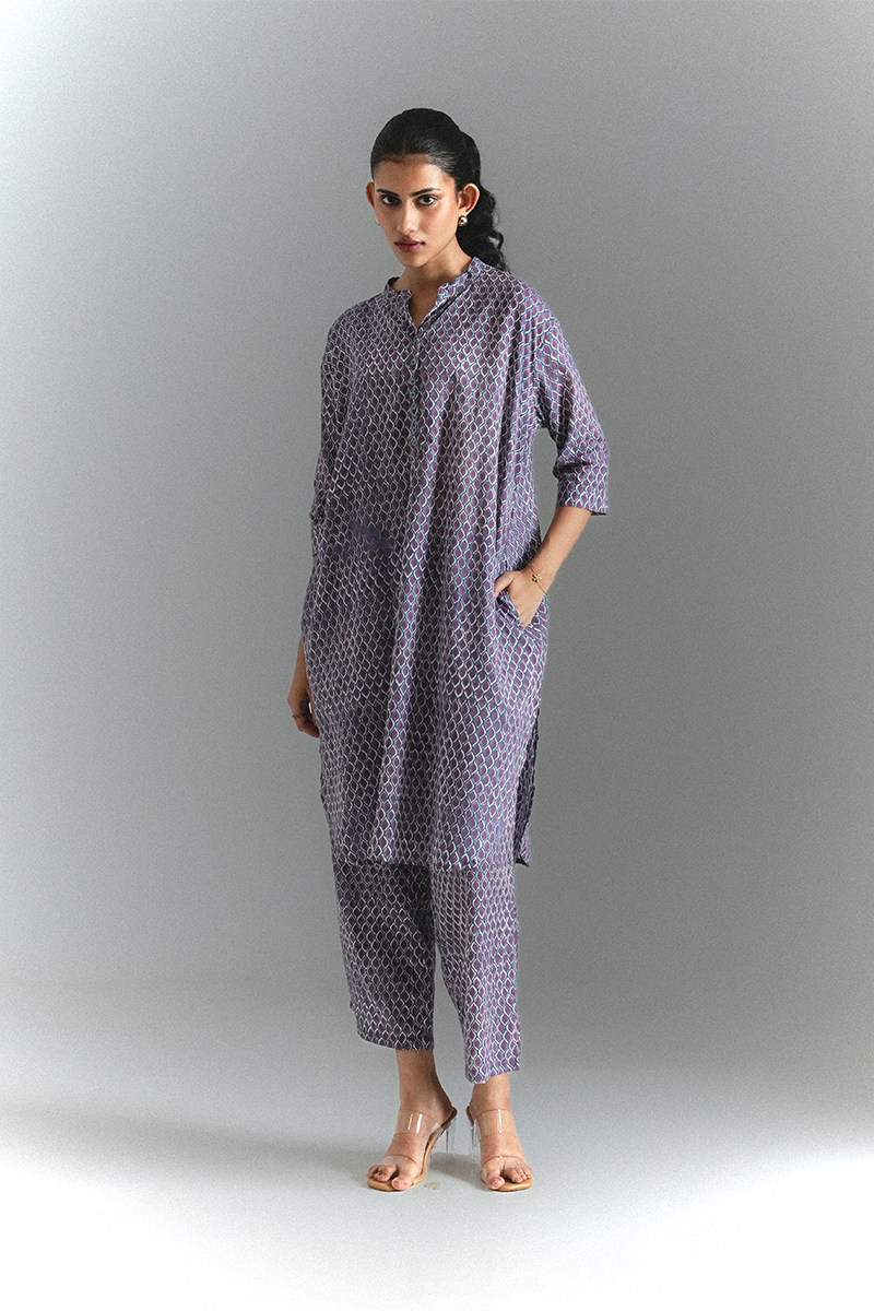 2-jamuni Leaf Co-ord Set (Purple & Teel)