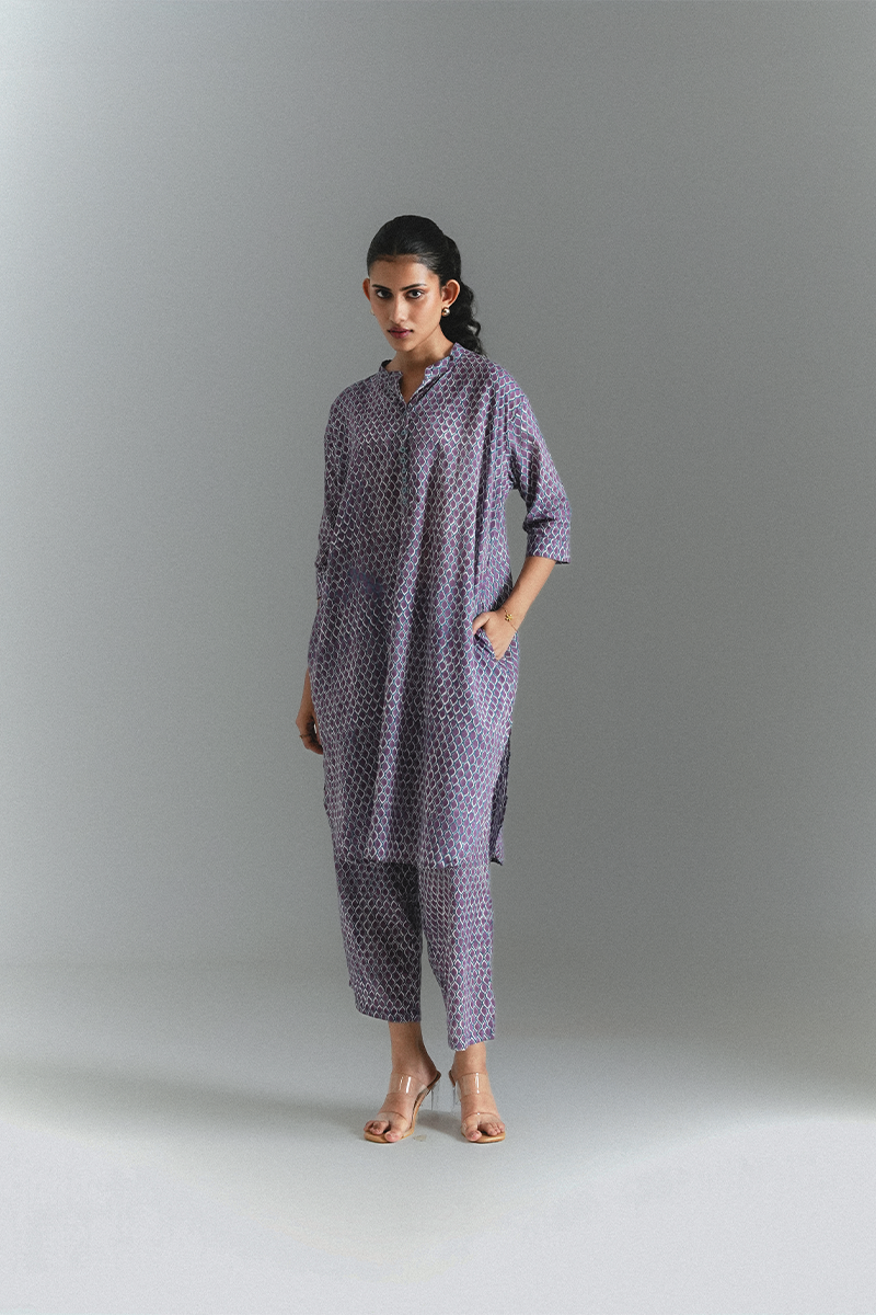 2-jamuni Leaf Co-ord Set (Purple & Teel)