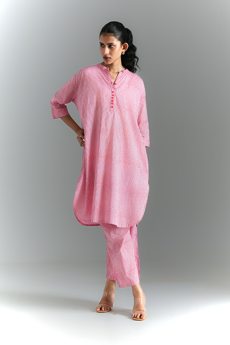 Berry Pinestriped Co-ord Set (Pink & Red)