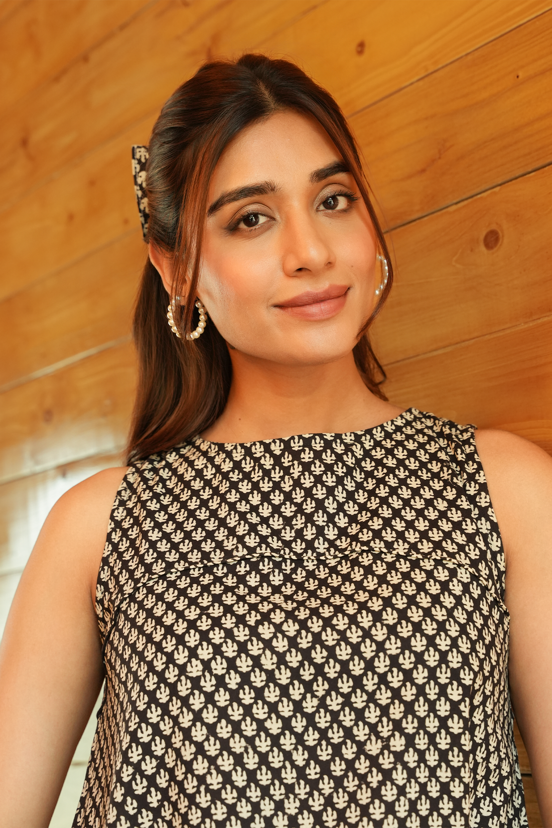 Dabbu Printed A-Line Dress Colot - Black & Beige