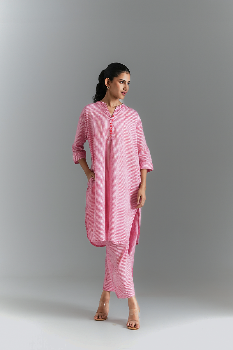Berry Pinestriped Co-ord Set (Pink & Red)