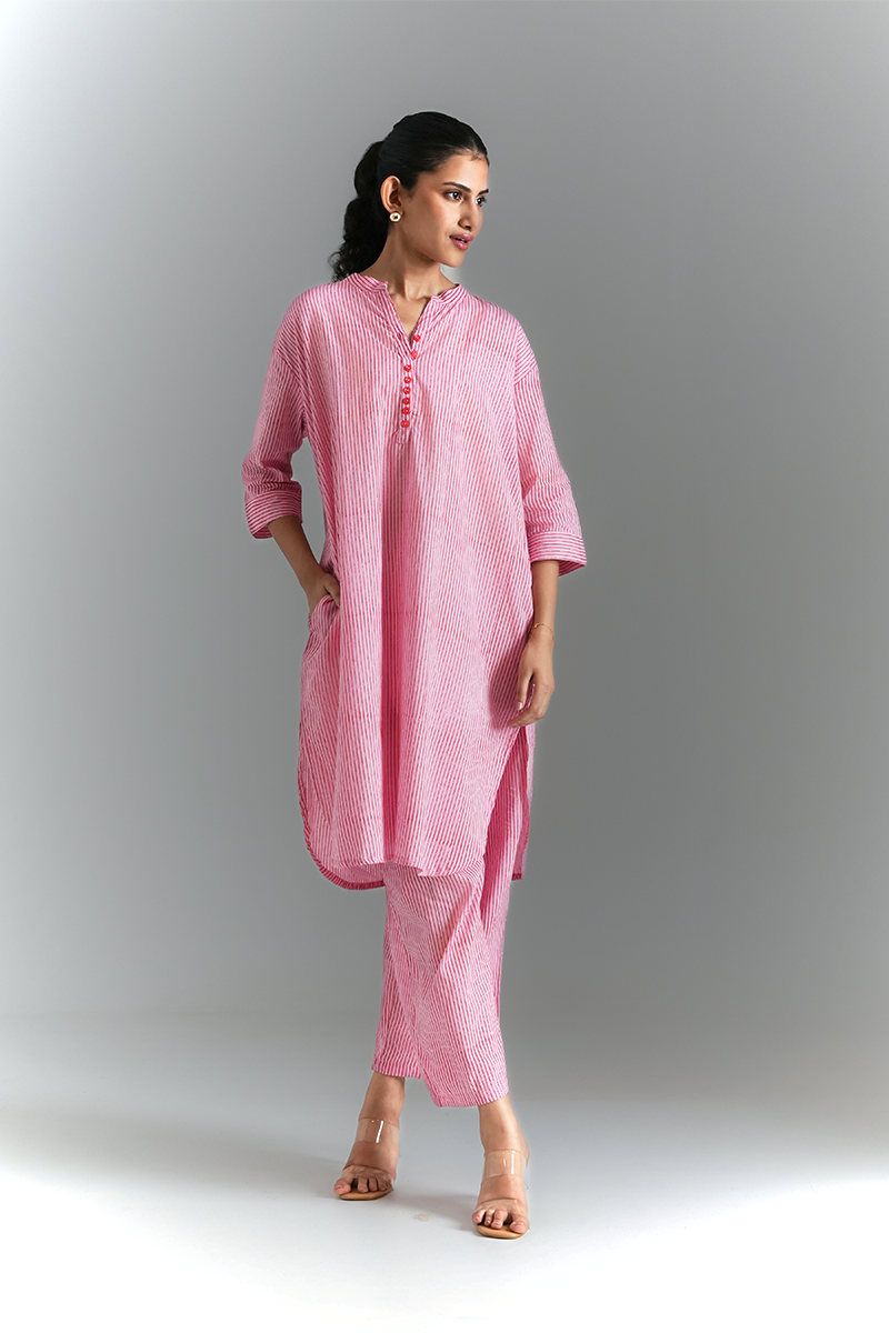 Berry Pinestriped Co-ord Set (Pink & Red)