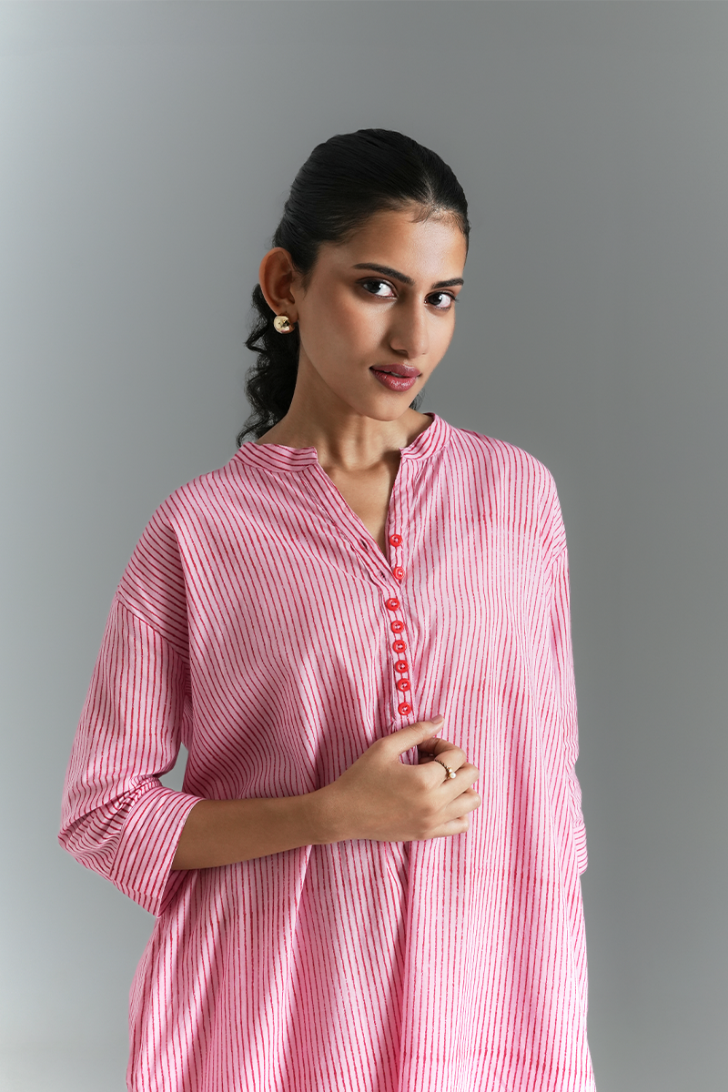 Berry Pinestriped Co-ord Set (Pink & Red)