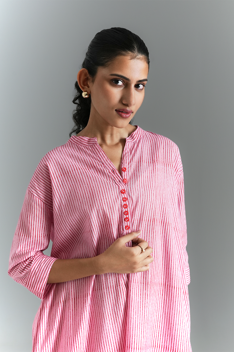 Berry Pinestriped Co-ord Set (Pink & Red)
