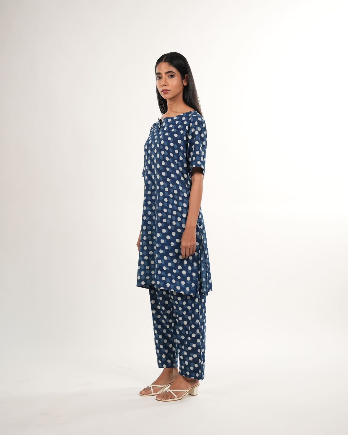 Indigo Polkadot Co-ord Set | Neelmii Handblock Collection