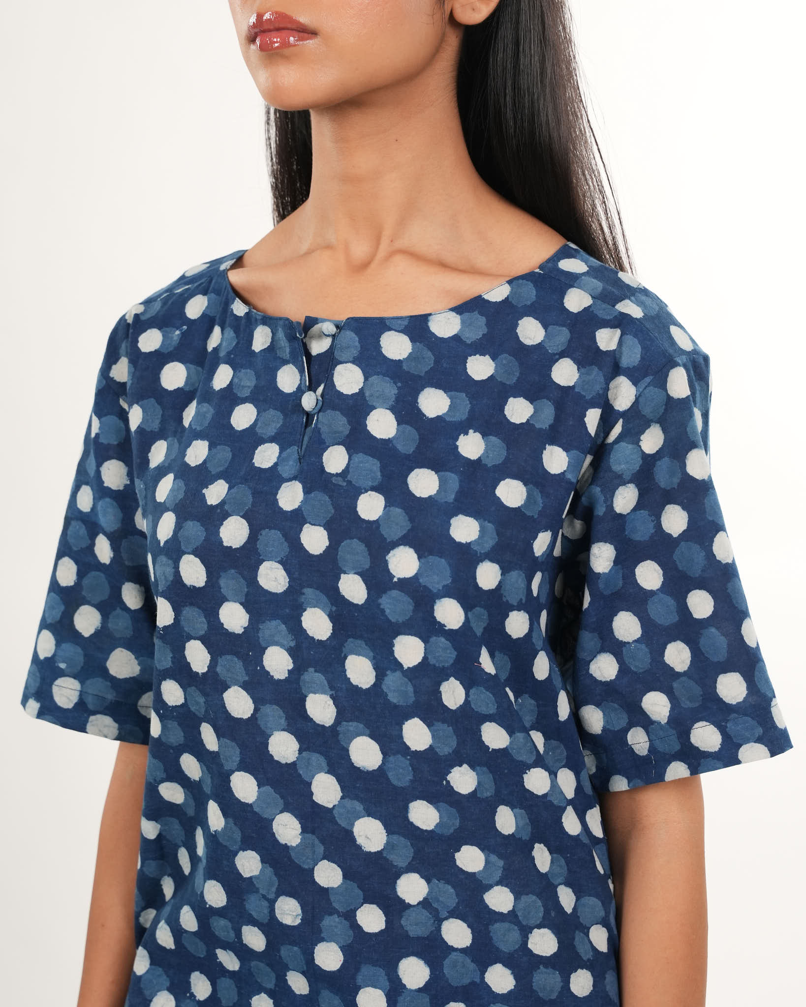 Indigo Polkadot Co-ord Set | Neelmii Handblock Collection