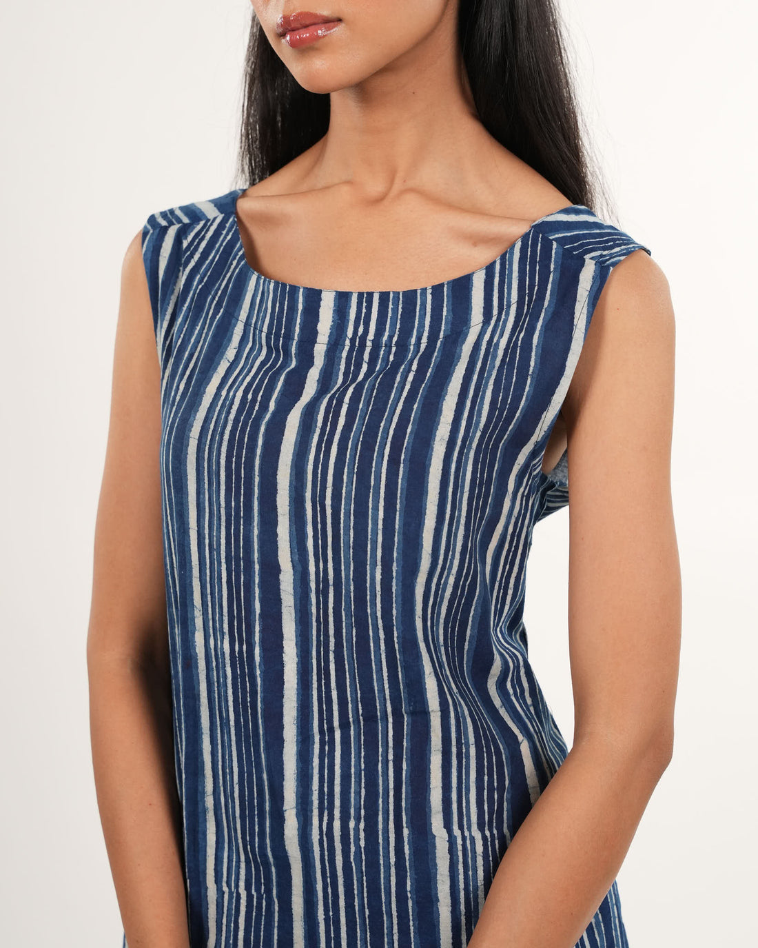 Indigo Striped Sleeveless 2-Piece Kurta Set | Neelmii Handblock Collection