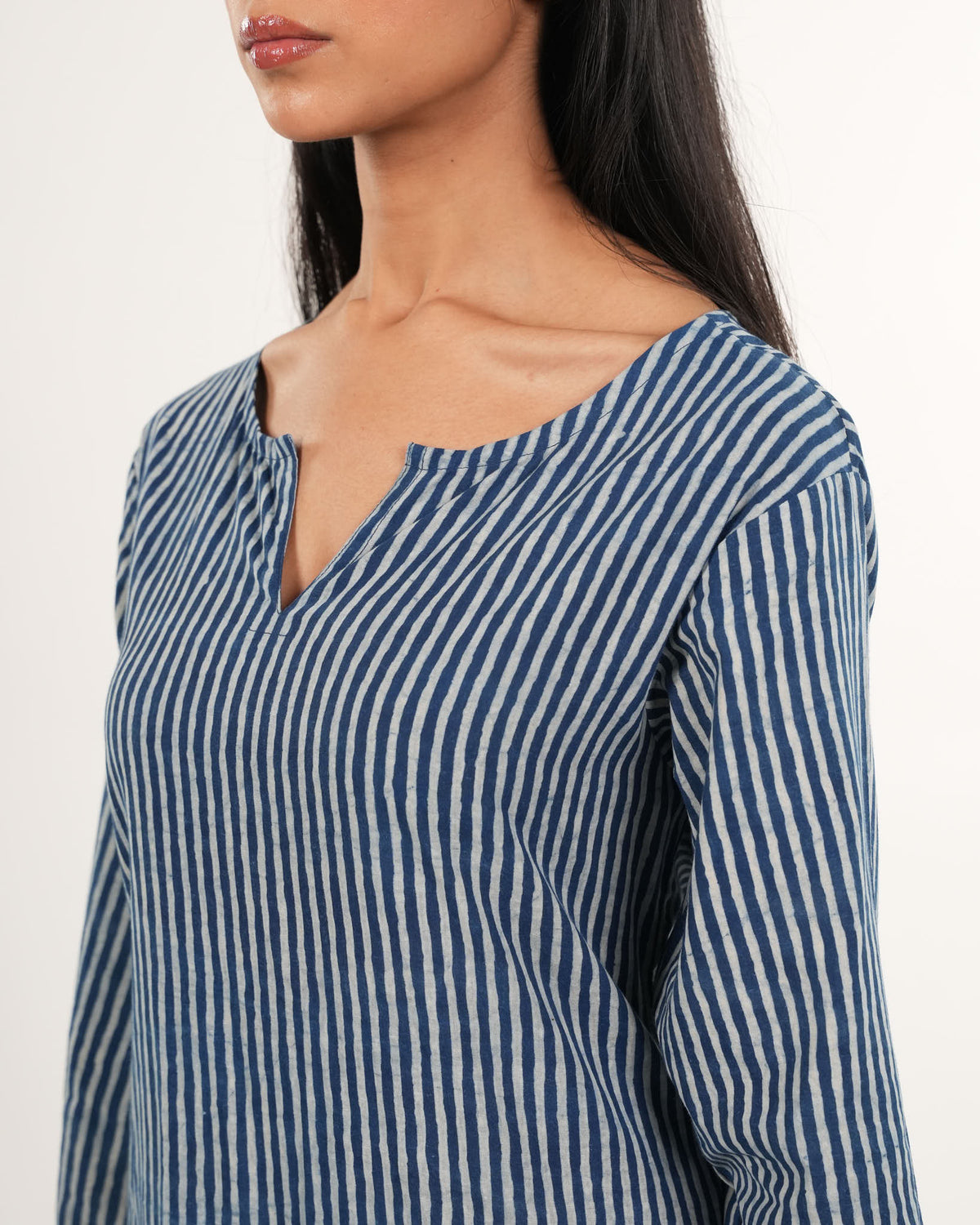 Indigo Striped 2-Piece Kurta Set with Sleeves (Indigo Blue) | Handblock Printed | Neelmii