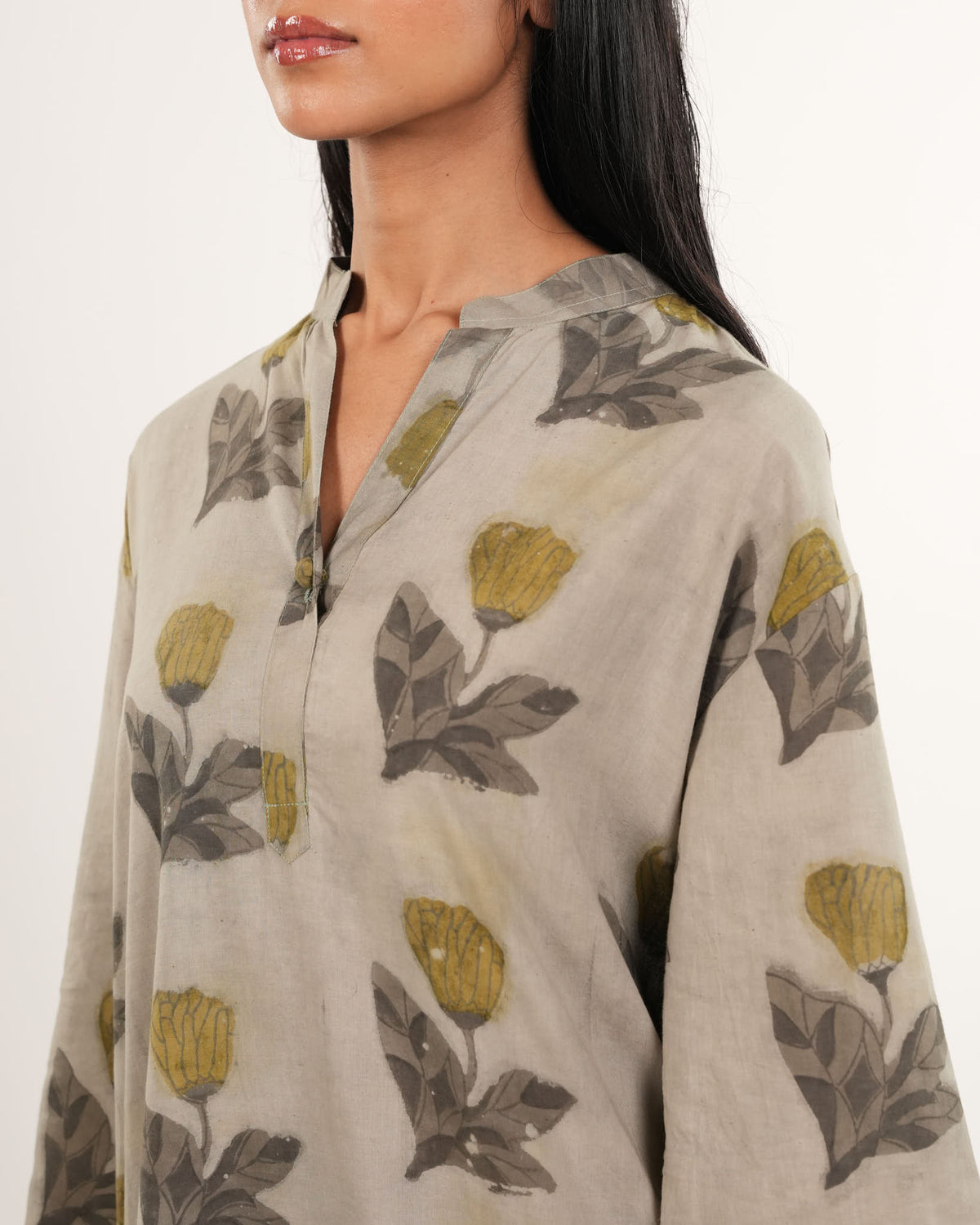 Handblock Printed Ajrakh Co-Ord Set in Beige | Organic Cotton | Neelmii, plant base dye