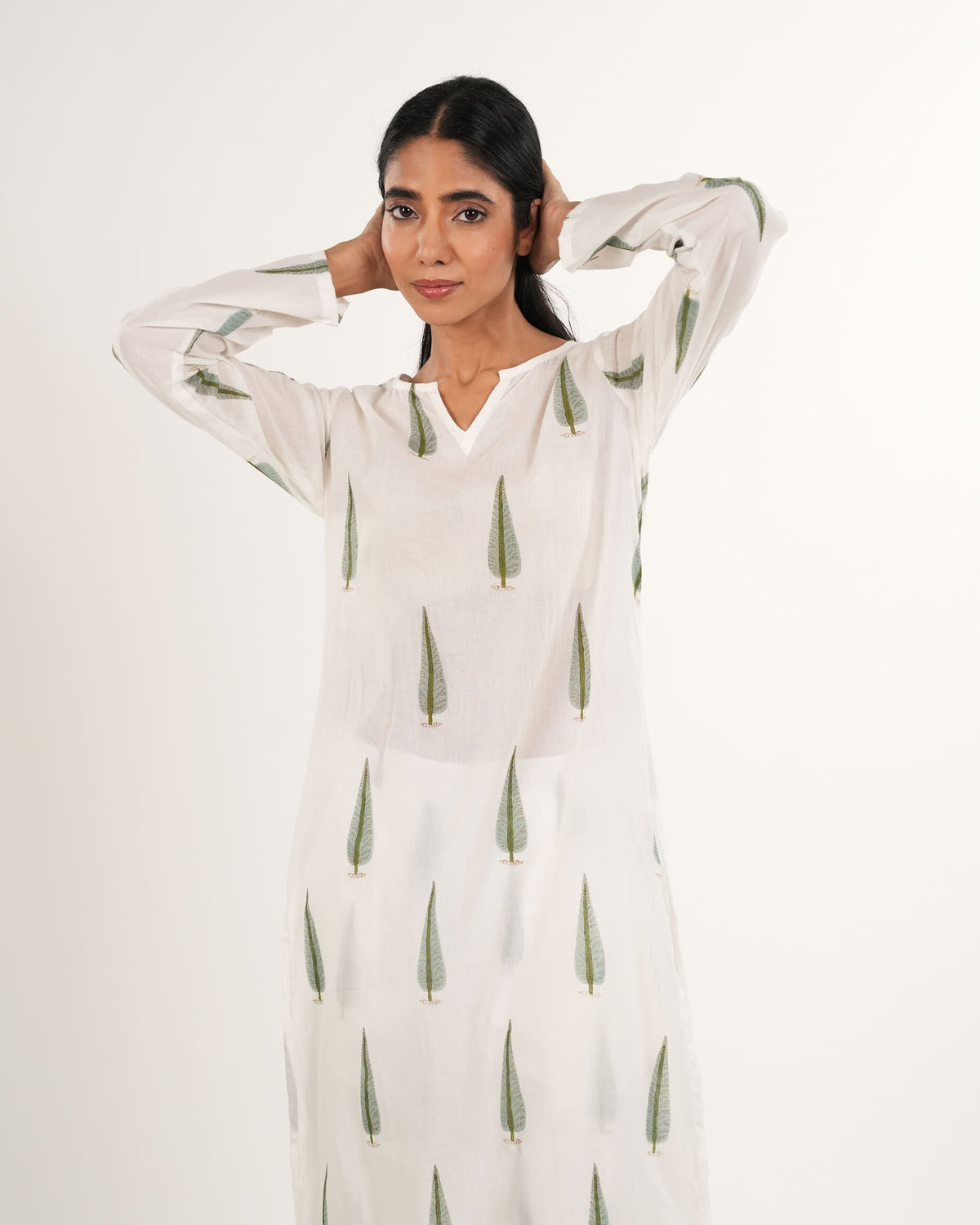 Neelmii Nirvana Leaf Print Mul Cotton 2-Piece Kurta Set – Handblock Print