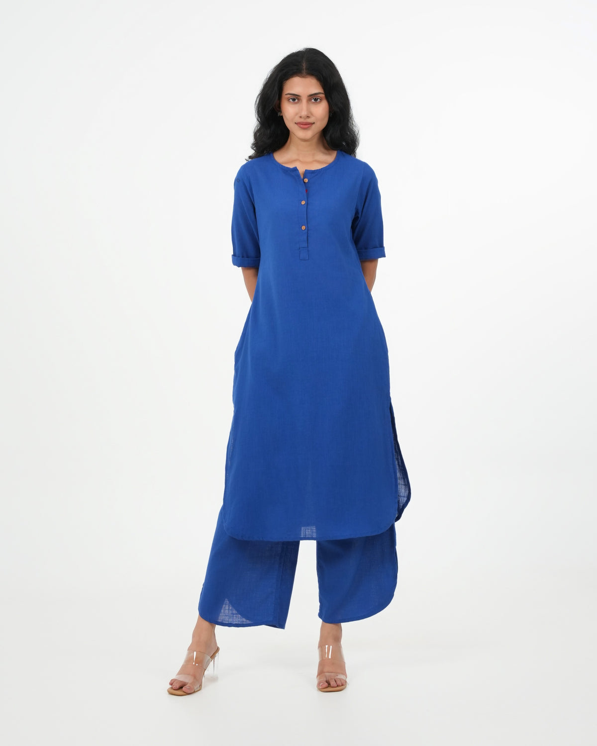 Royal Blue Cotton 3 Piece Kurta Set (3/4 sleeves)