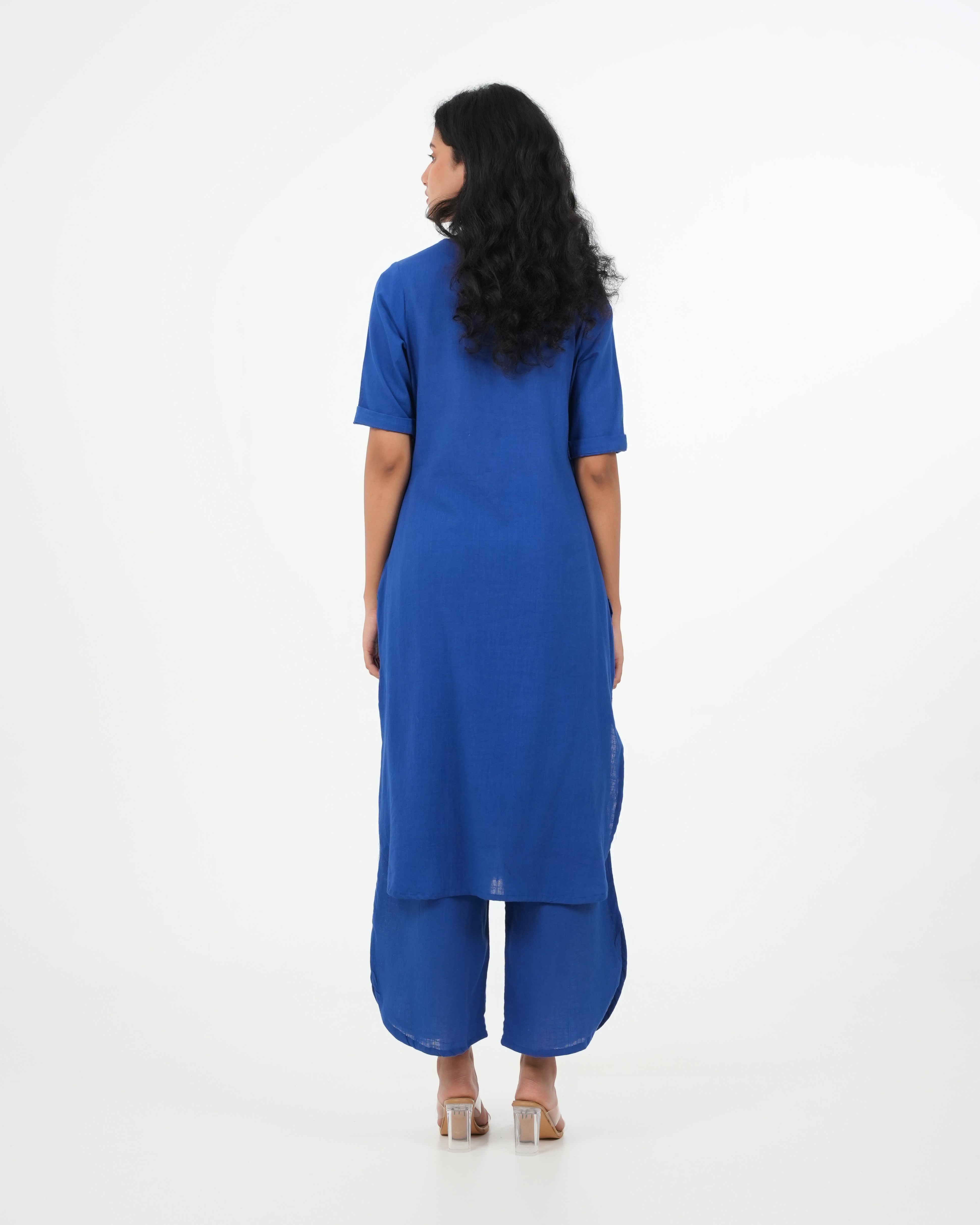 Royal Blue Cotton 3 Piece Kurta Set (3/4 sleeves)