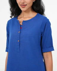 Royal Blue Cotton Kurta (3/4 sleeves)