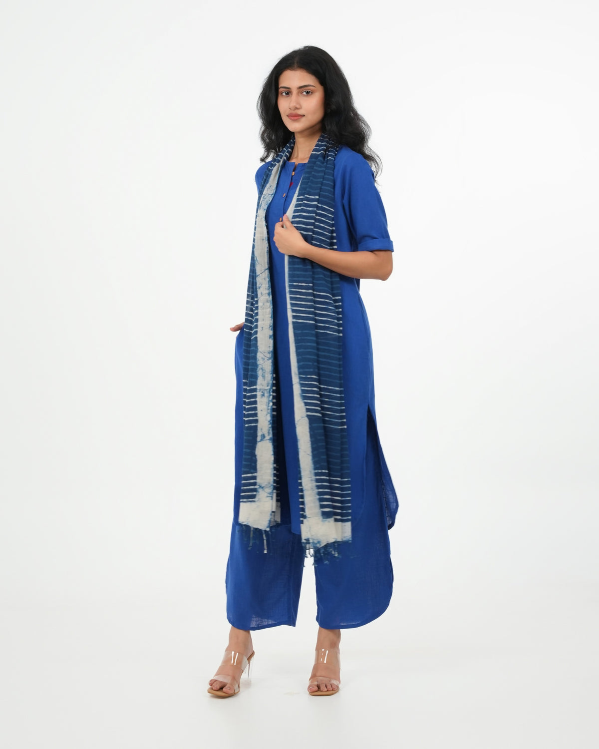 3 Piece Royal Blue Cotton Kurta Set (3/4 sleeves)