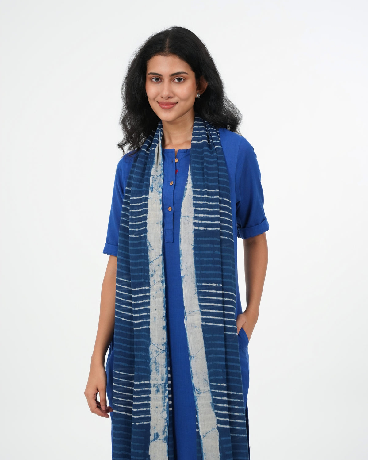 3 Piece Royal Blue Cotton Kurta Set (3/4 sleeves)