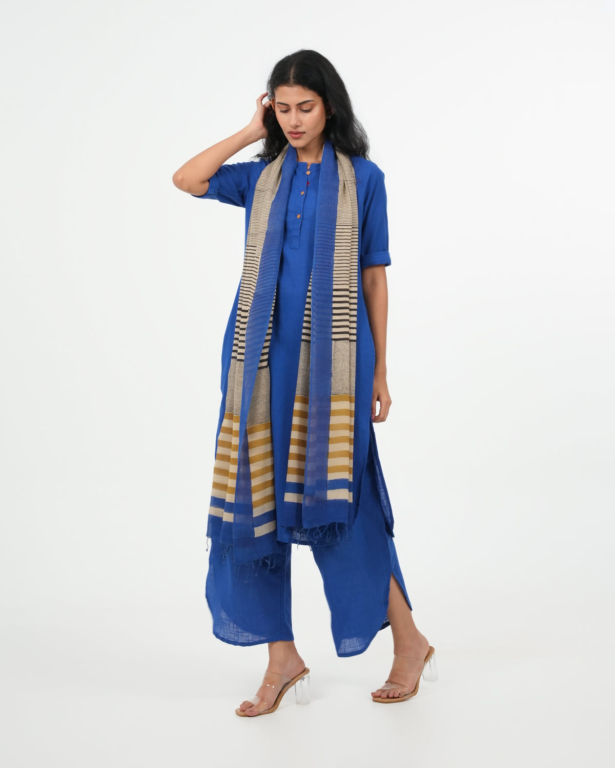 Royal Blue Cotton 3 Piece Kurta (3/4 sleeves)