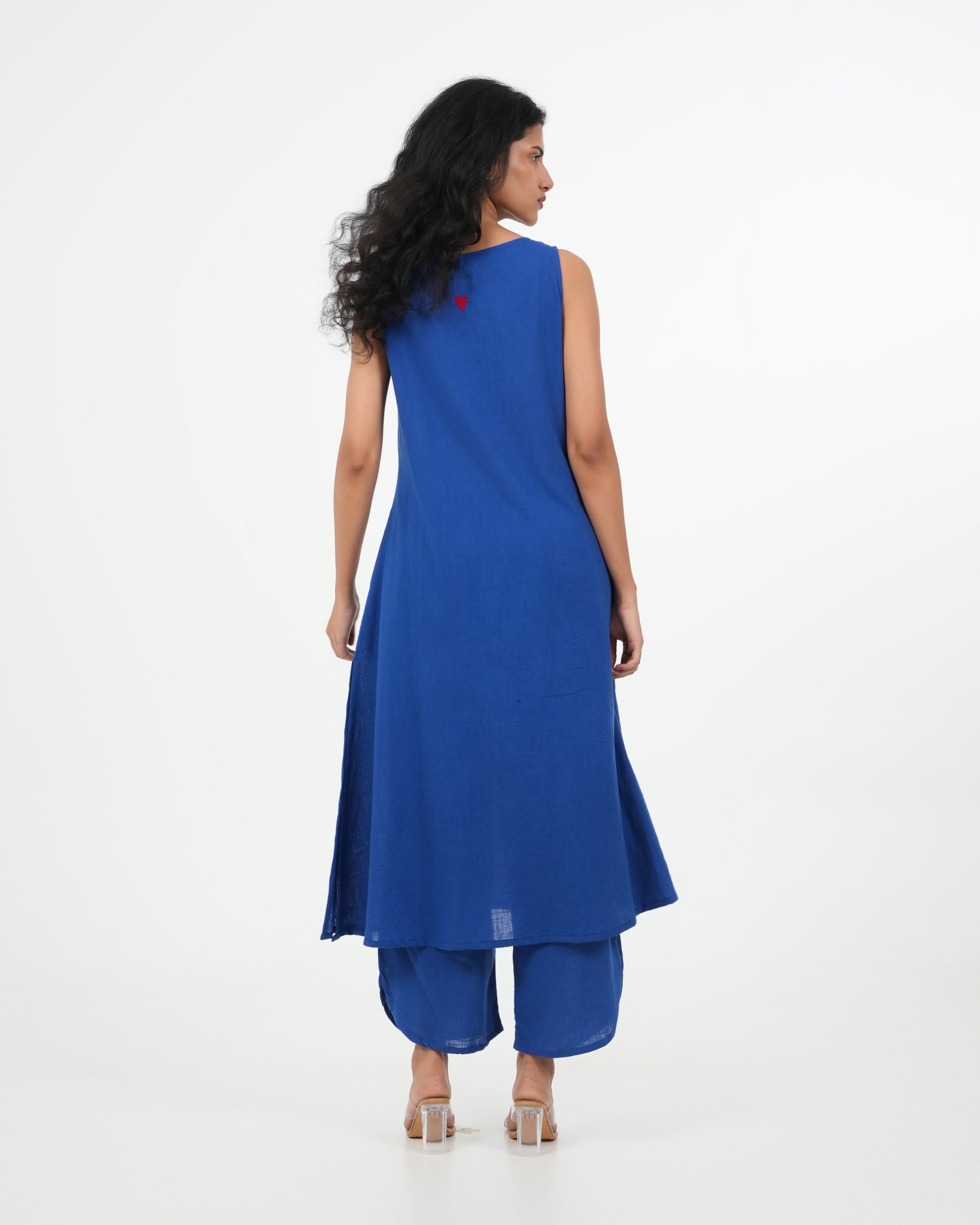3 Piece Royal Blue Sleeveless Cotton Kurta Set