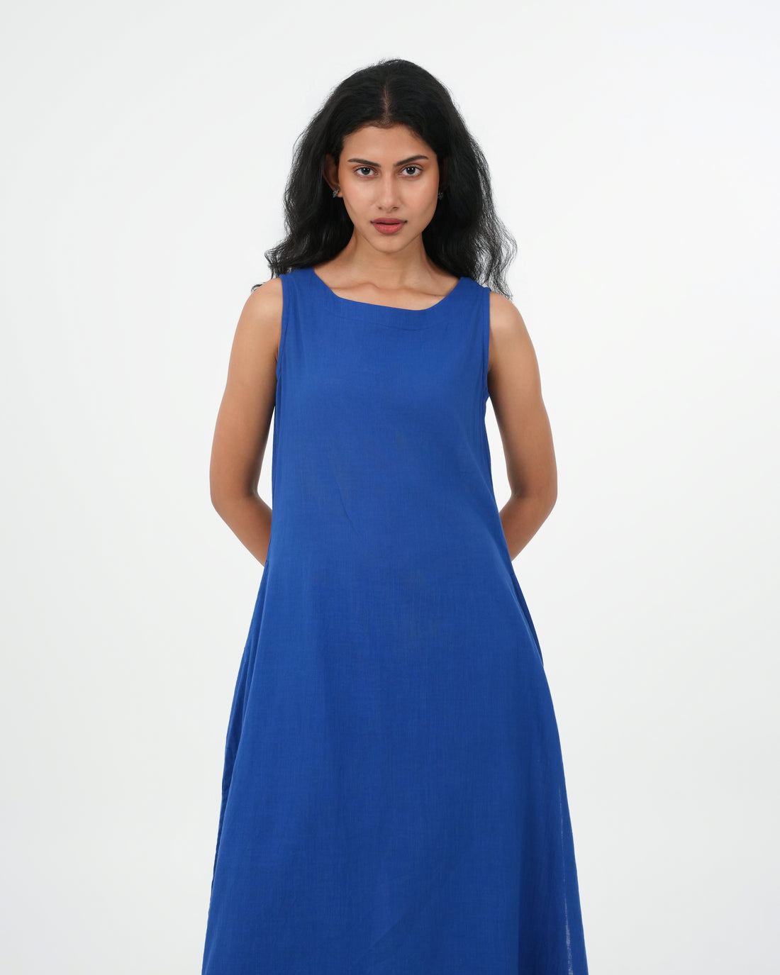 3 Piece Royal Blue Sleeveless Cotton Kurta Set