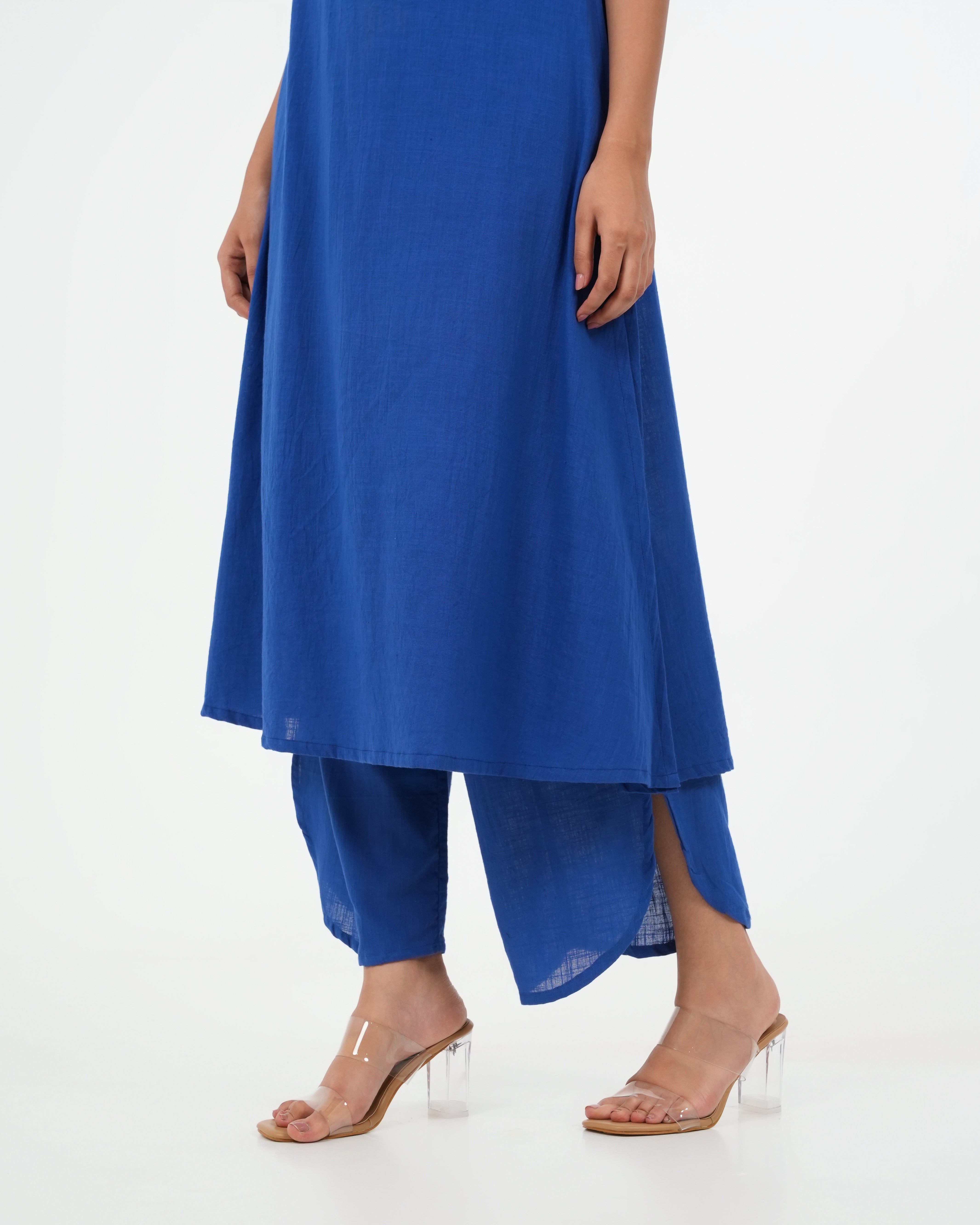 3 Piece Royal Blue Sleeveless Cotton Kurta Set
