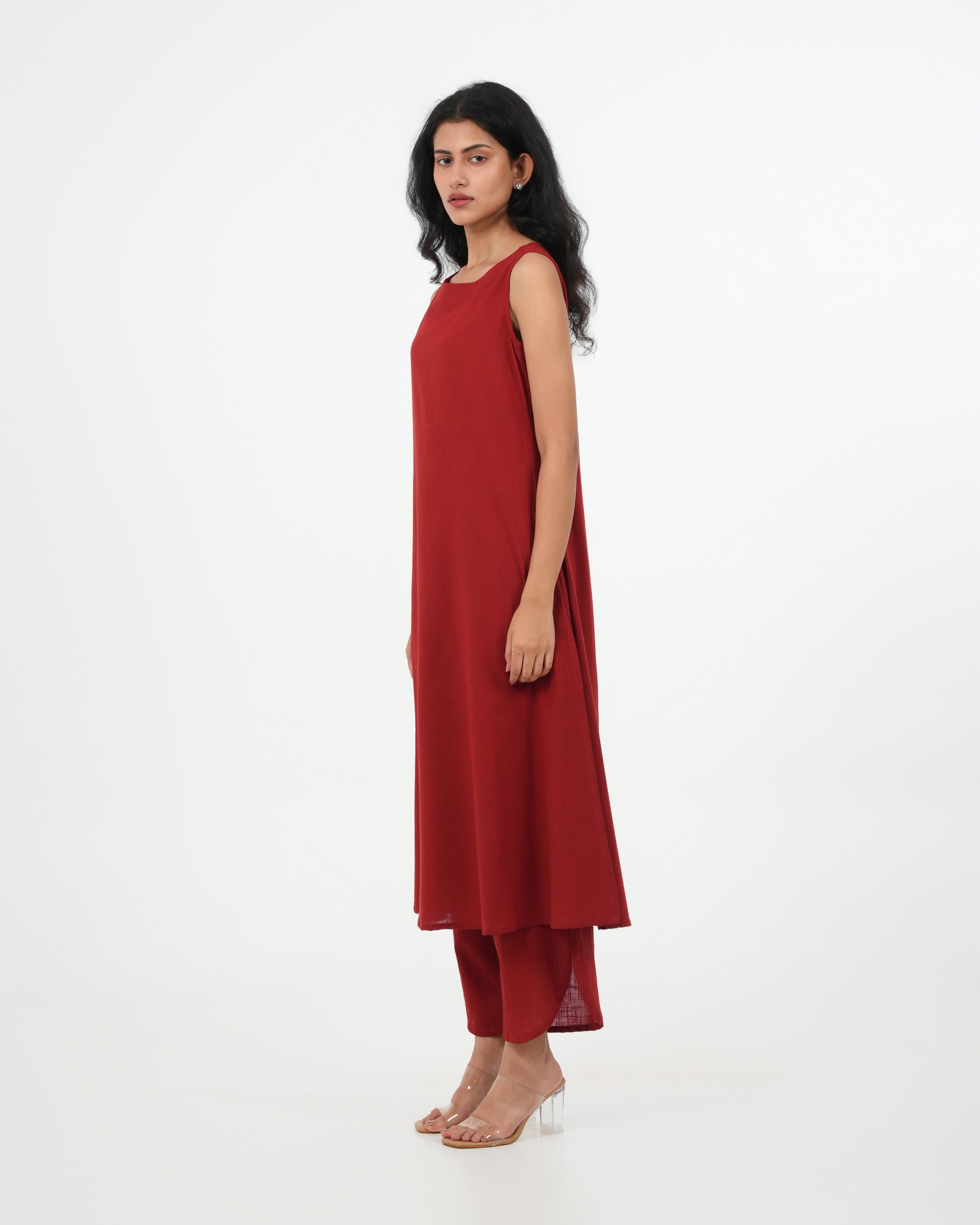 Maroon Kurta Set - Sleeveless