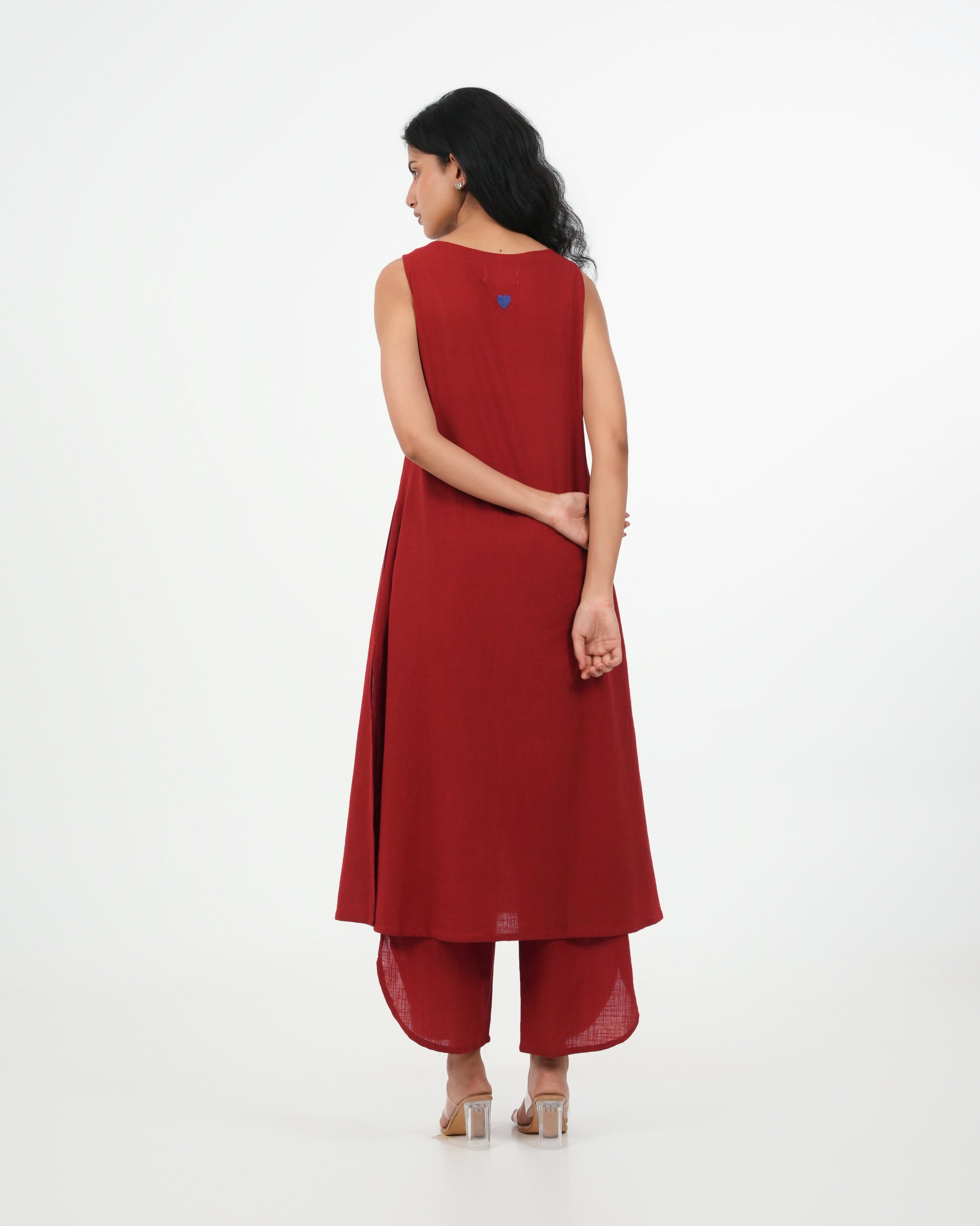 Maroon Kurta Set - Sleeveless