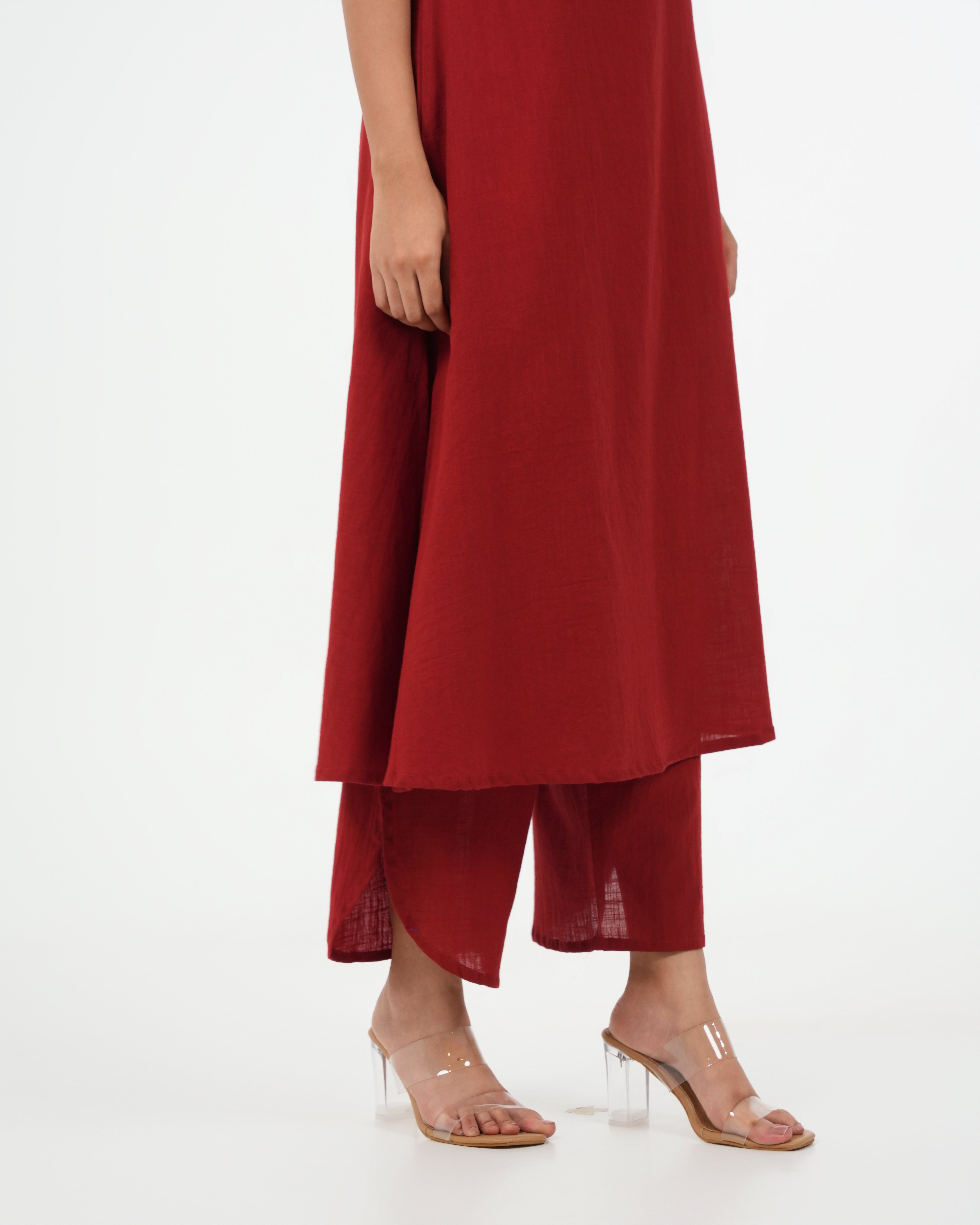 Maroon Kurta Set - Sleeveless